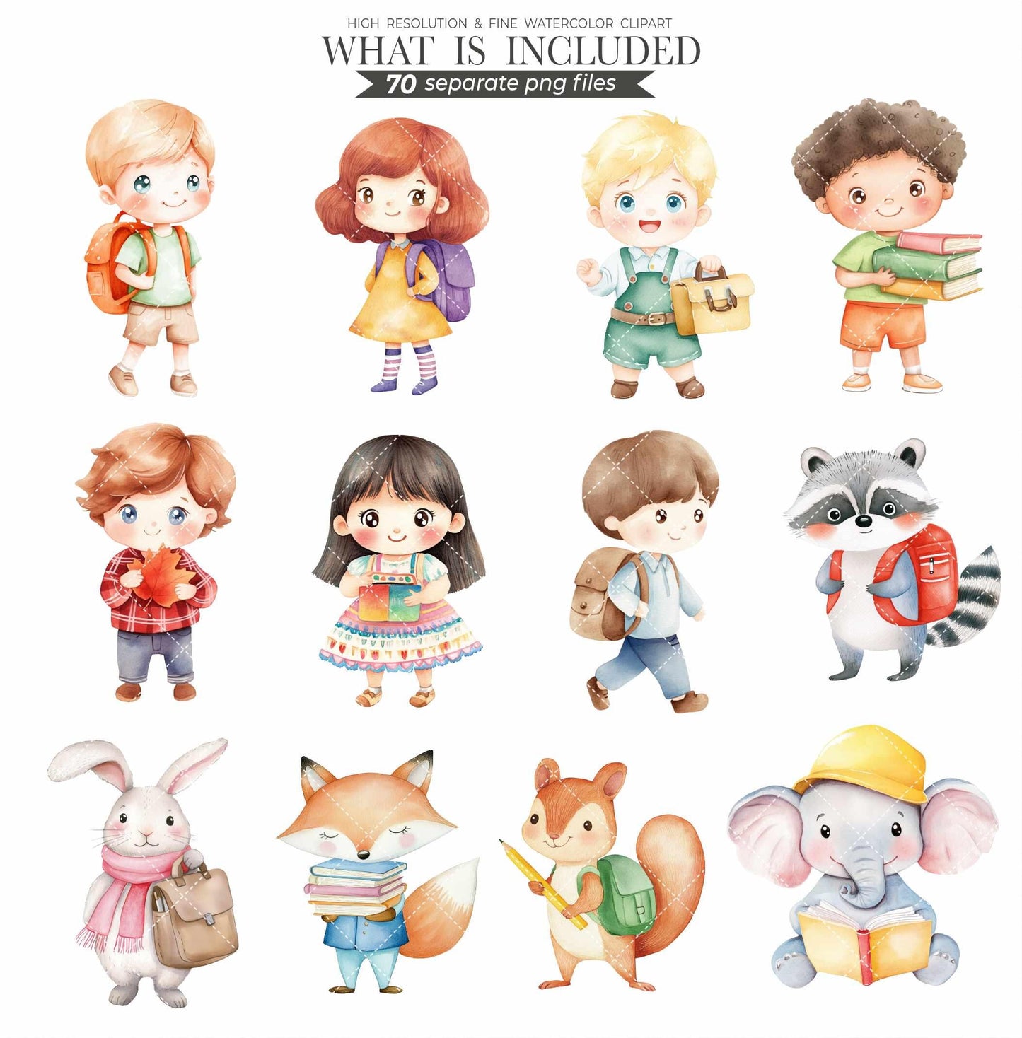 Back to School Clipart Bundle Cute Kids School Supplies Stationery Kawaii School Animals Teacher PNG Sublimation Commercial Use Clipart