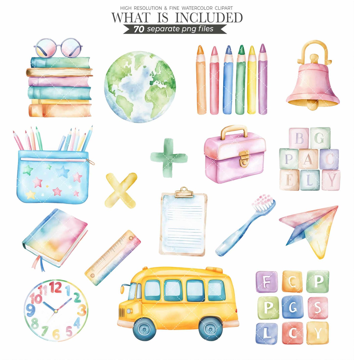 Back to School Clipart Bundle Cute Kids School Supplies Stationery Kawaii School Animals Teacher PNG Sublimation Commercial Use Clipart