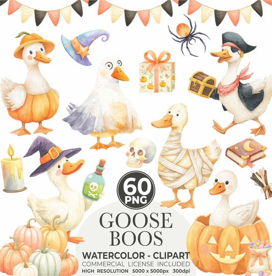 Silly Goose Halloween Clipart: Vintage Gothic Geese PNG (Digital Download