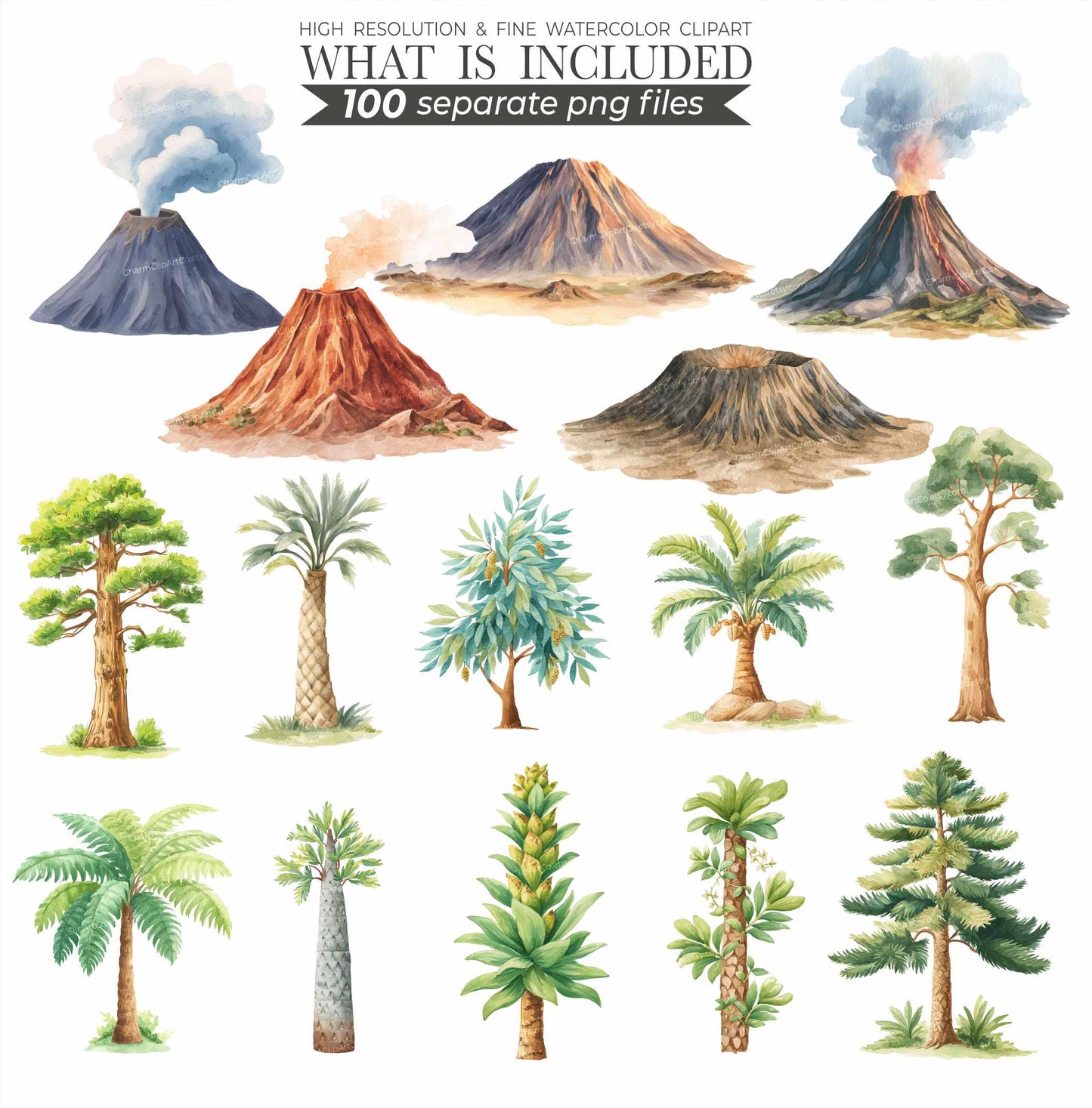 Watercolor Dinosaur Clipart Bundle: Prehistoric Art, 200 PNGs (Digital Download)
