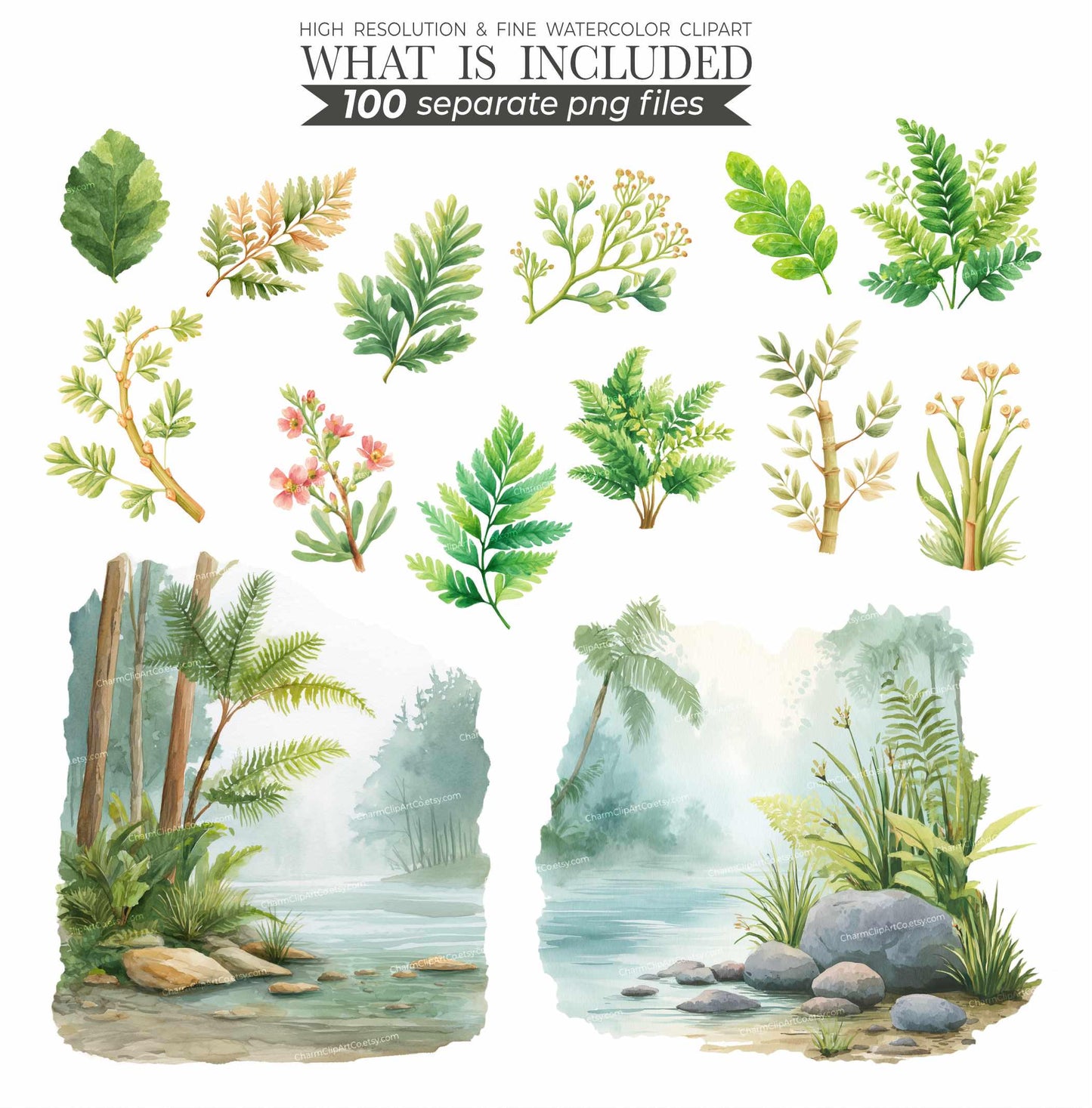 Watercolor Dinosaur Clipart Bundle: Prehistoric Art, 200 PNGs (Digital Download)