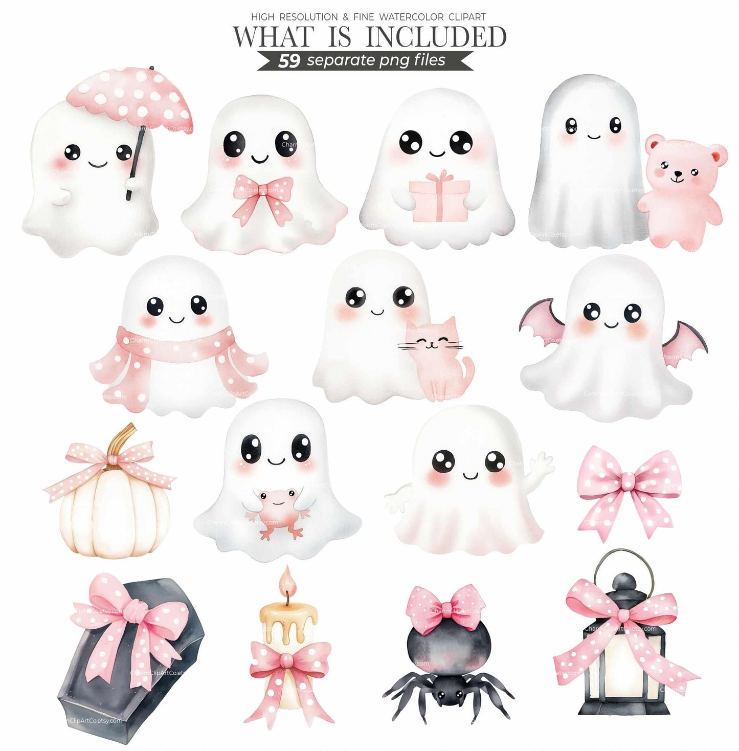 Pastel Halloween Clipart | Cute Halloween Clipart Commercial Use | Pink Halloween Clip Art for invitations, parties, and decor | Spooky Cute
