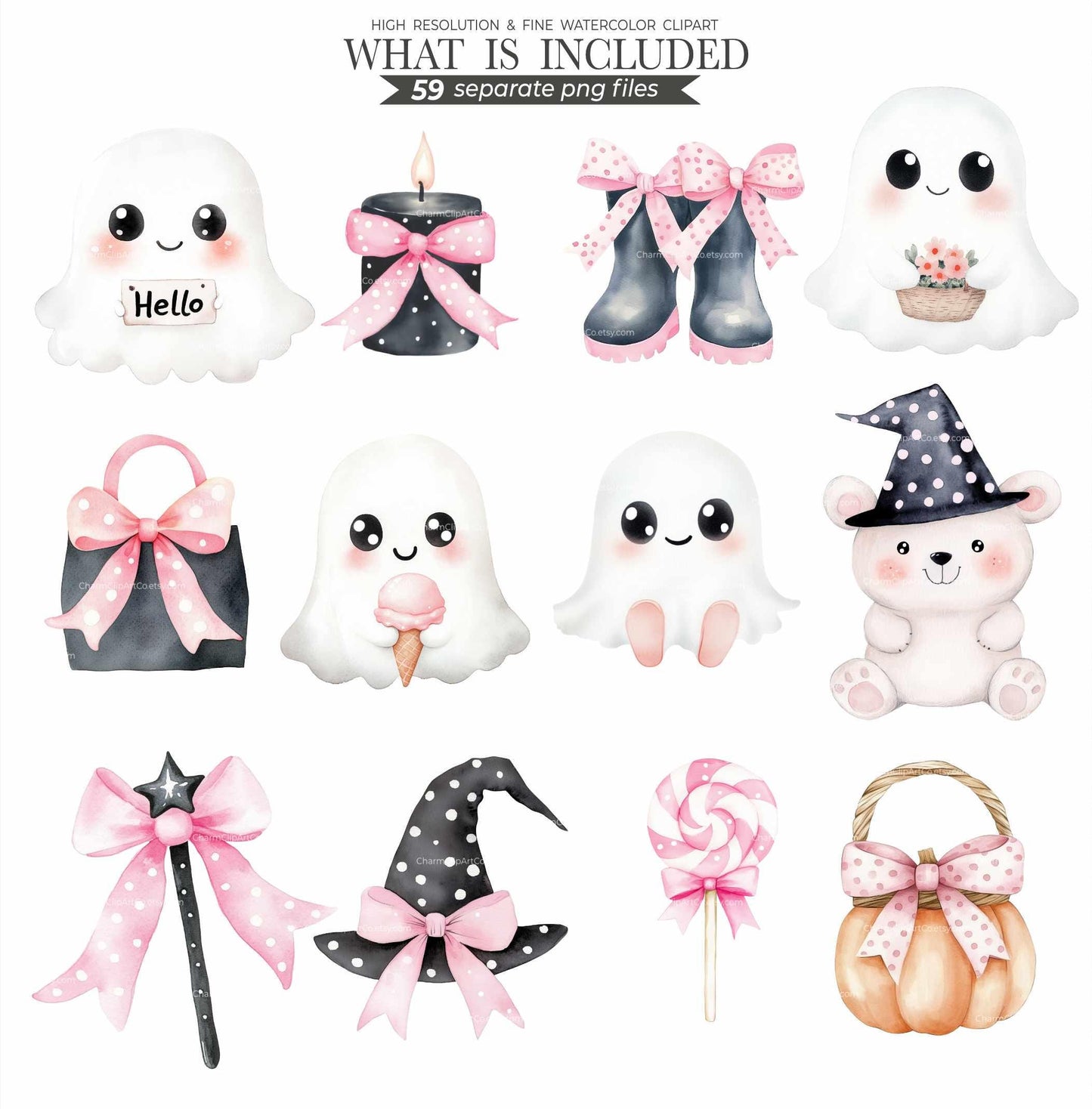 Pastel Halloween Clipart | Cute Halloween Clipart Commercial Use | Pink Halloween Clip Art for invitations, parties, and decor | Spooky Cute