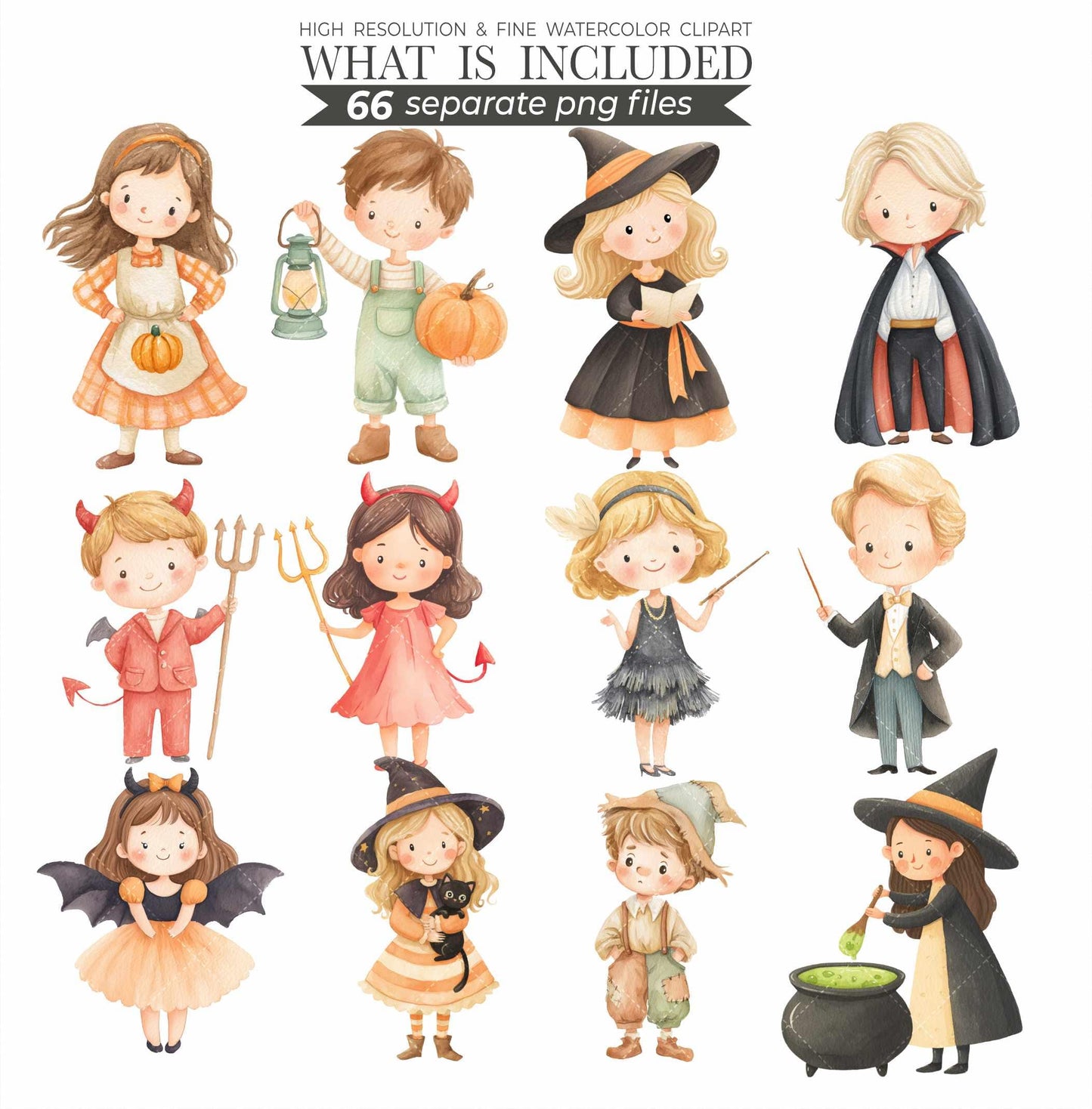Watercolor Halloween Clipart Bundle: Pastel Ghost, Pumpkin, Mummy, Trick or Treat  (PNG Digital Download)