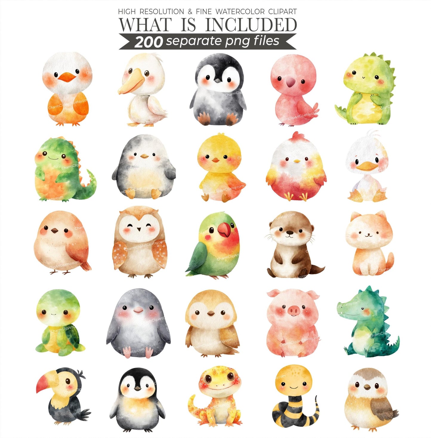 Watercolor Cute Animals Clipart 200 Cute Animal PNG Watercolor Animals Cute baby Animal Bundle Baby Animals Printable Animals Clipart Bundle