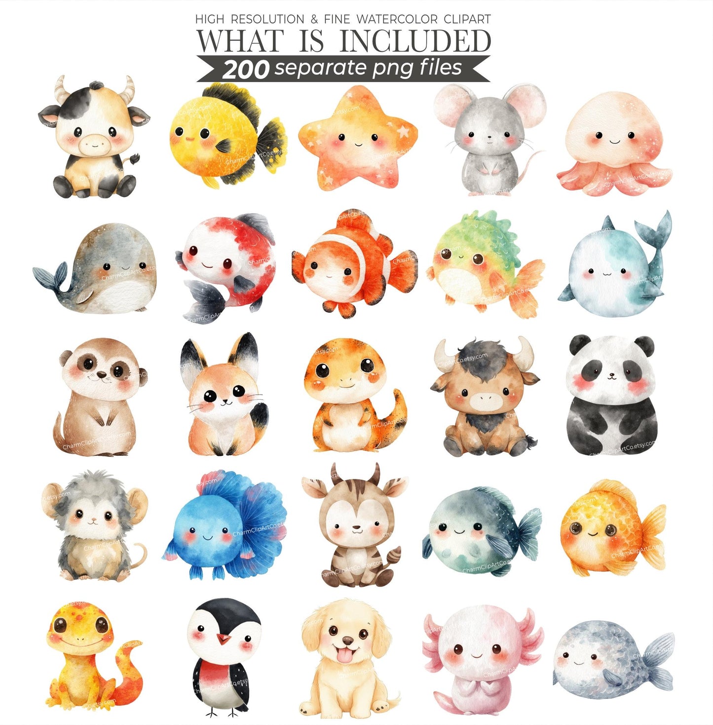 Watercolor Cute Animals Clipart 200 Cute Animal PNG Watercolor Animals Cute baby Animal Bundle Baby Animals Printable Animals Clipart Bundle