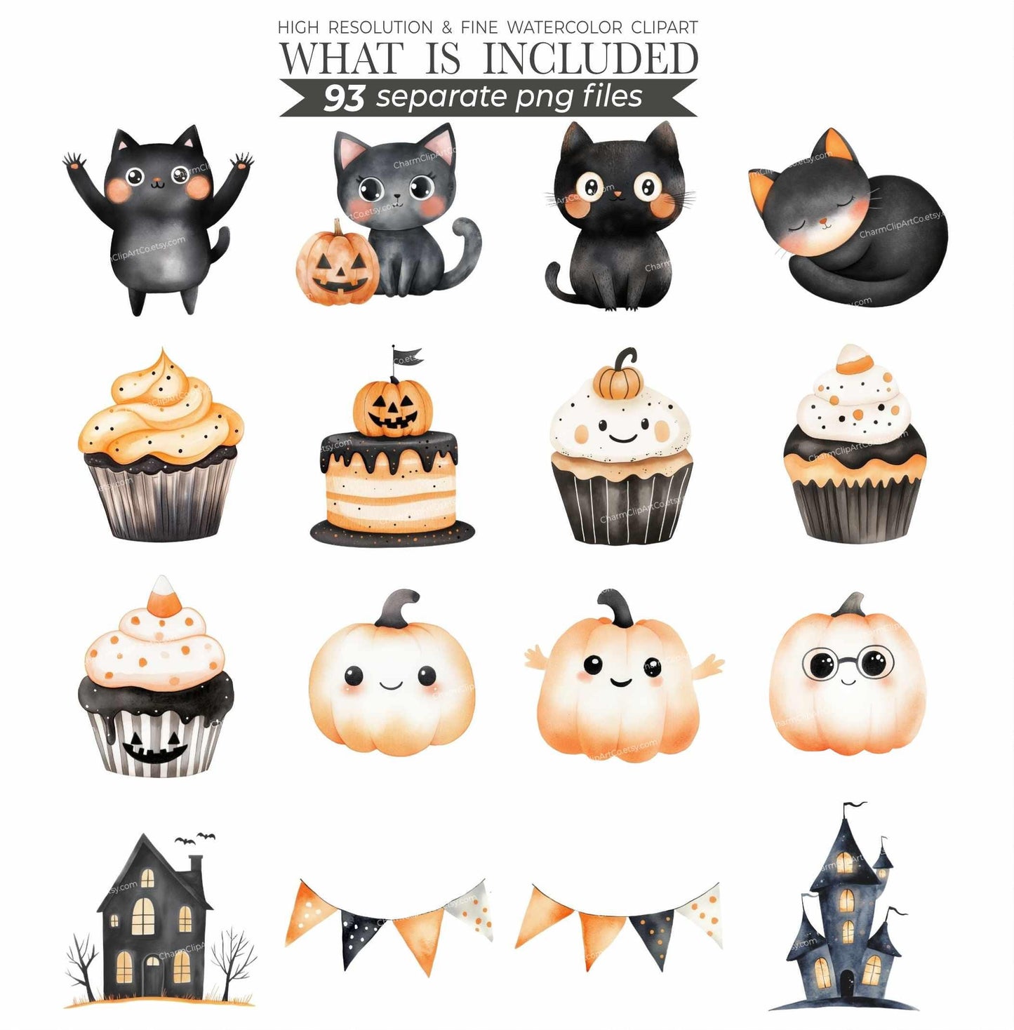 Watercolor Cute Halloween Clipart Bundle, Spooky Ghosts Clip Art, Pumpkin Clipart, Kids Halloween PNG, Cute Little Ghost