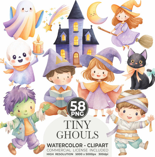 Cute Halloween Clipart - Watercolor - Kawaii Png - Ghost - Frankenstein - Vampire - Halloween Png - Kid's Clipart Bundle - Commercial Use