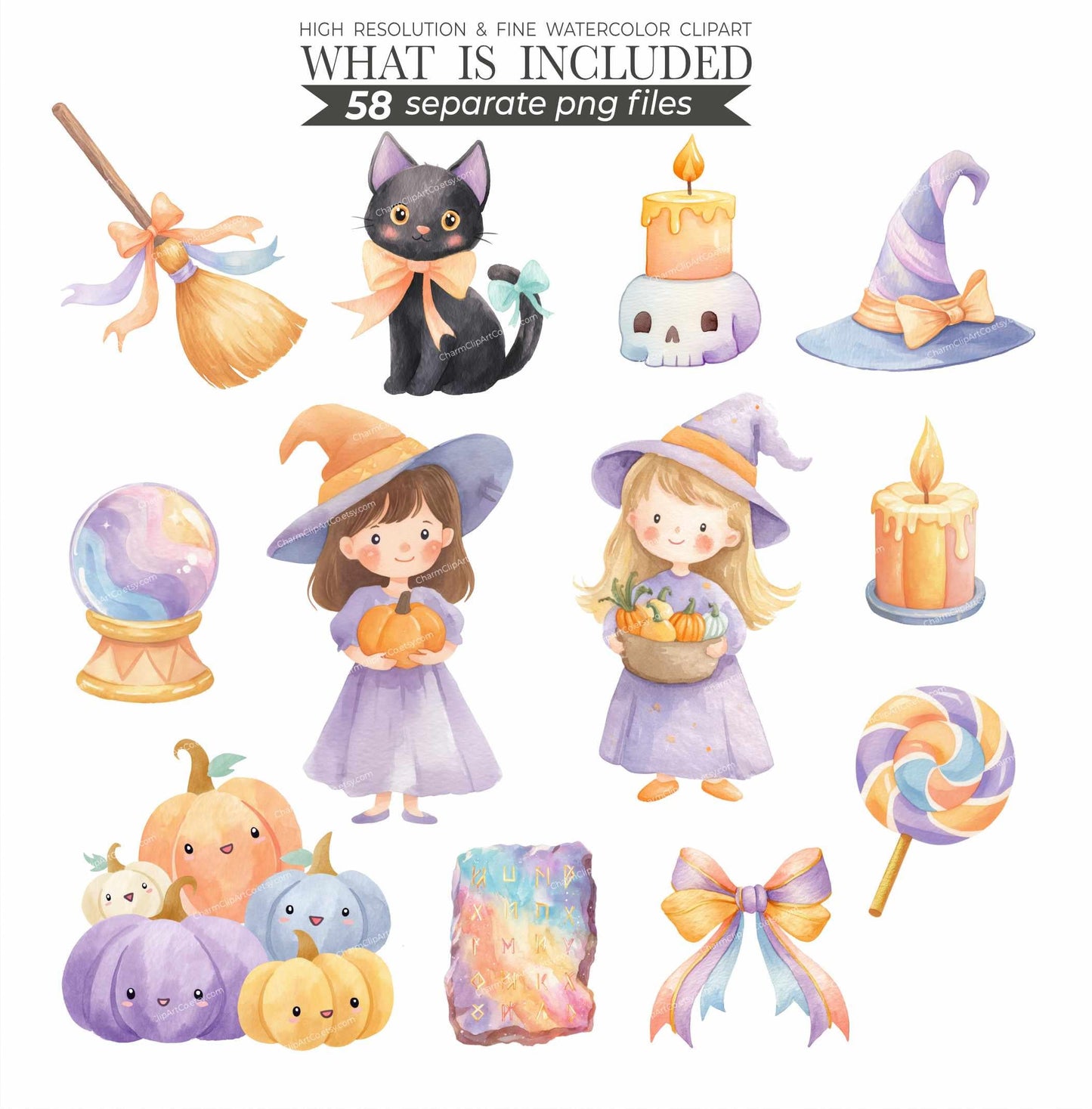 Cute Halloween Clipart - Watercolor - Kawaii Png - Ghost - Frankenstein - Vampire - Halloween Png - Kid's Clipart Bundle - Commercial Use
