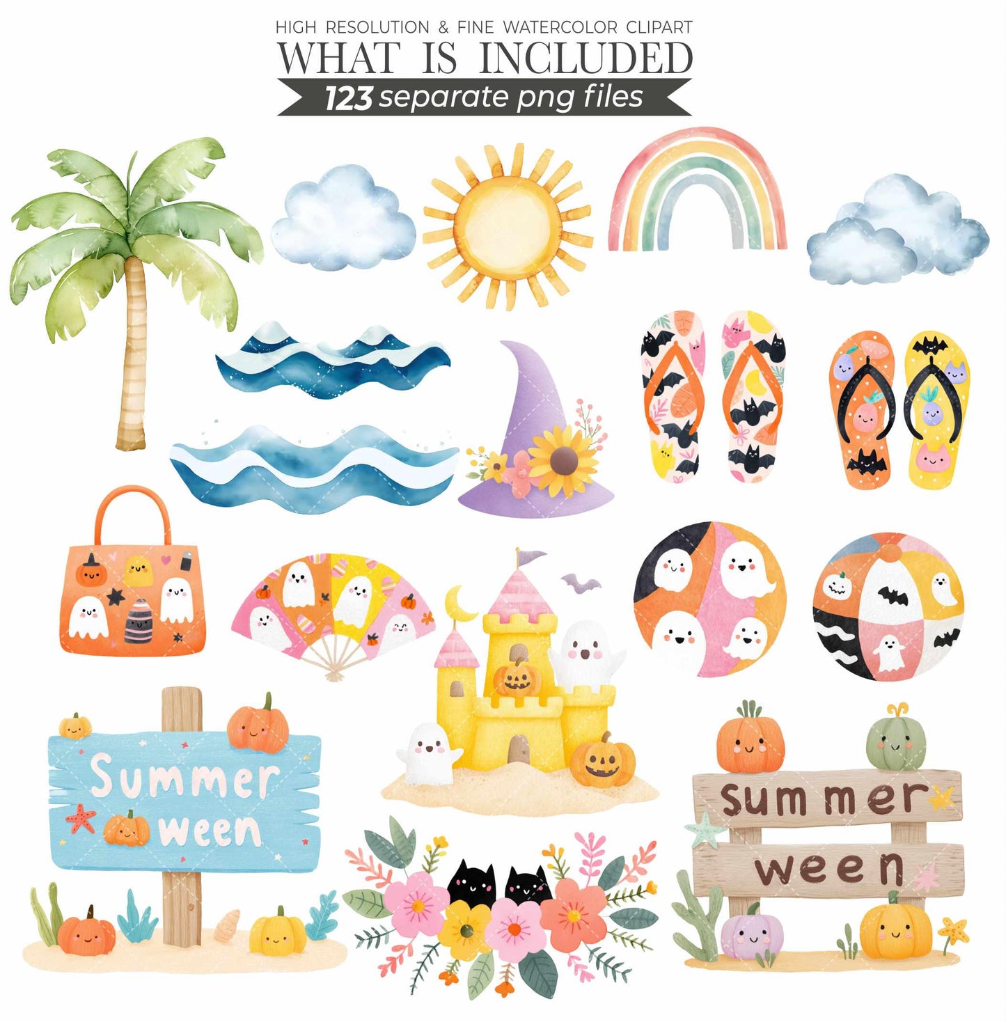 Summerween png, Halloween Clipart, Spooky Season png, Cute Ghost Clipart, Trick or Treat png, Spooky summer, Cute Creepy Art, Commercial Use