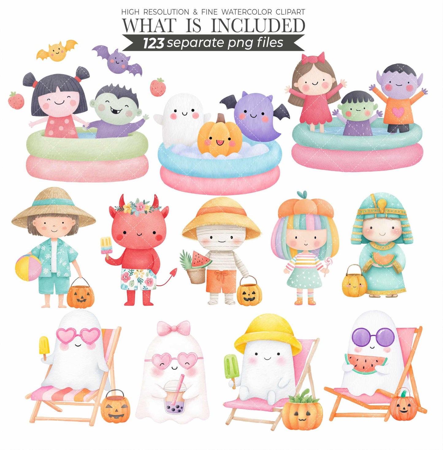Summerween png, Halloween Clipart, Spooky Season png, Cute Ghost Clipart, Trick or Treat png, Spooky summer, Cute Creepy Art, Commercial Use