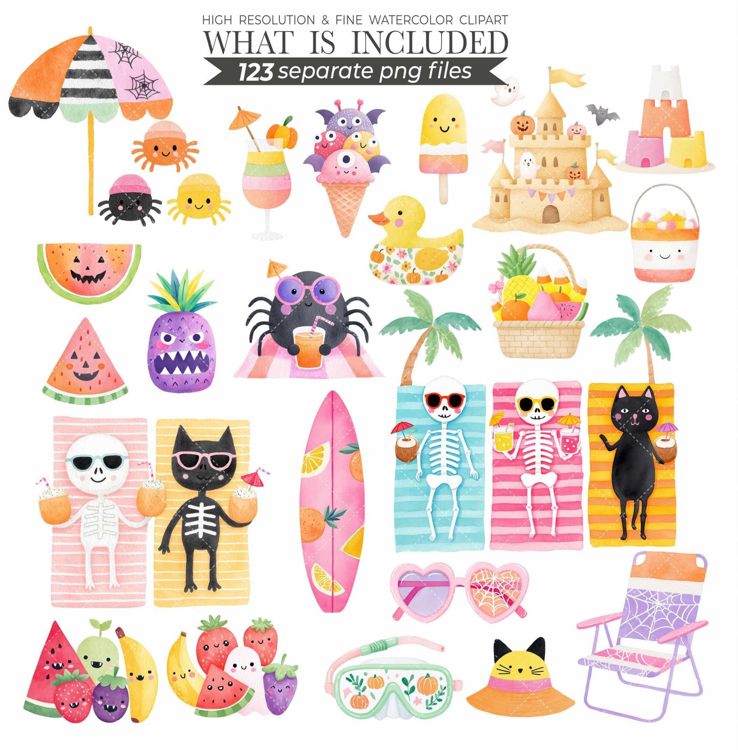Summerween png, Halloween Clipart, Spooky Season png, Cute Ghost Clipart, Trick or Treat png, Spooky summer, Cute Creepy Art, Commercial Use