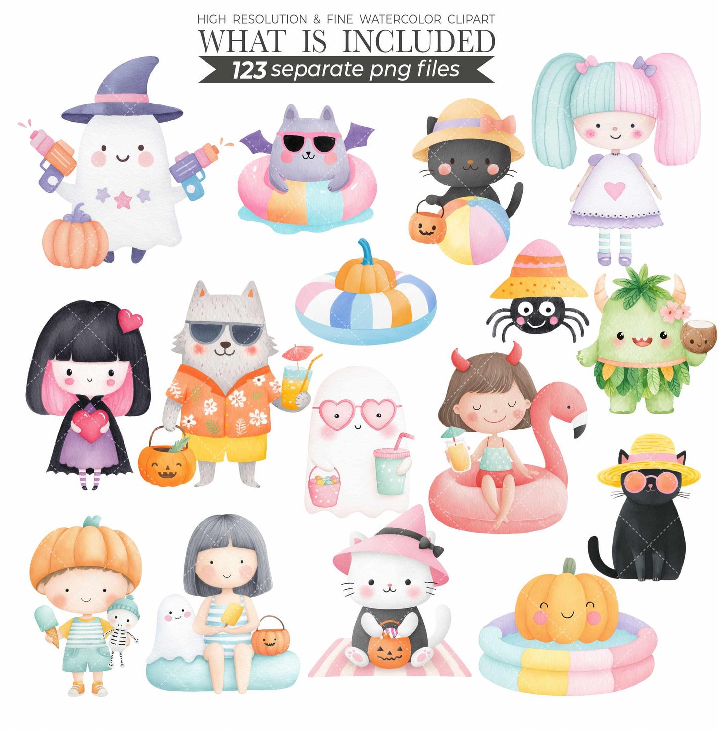 Summerween png, Halloween Clipart, Spooky Season png, Cute Ghost Clipart, Trick or Treat png, Spooky summer, Cute Creepy Art, Commercial Use