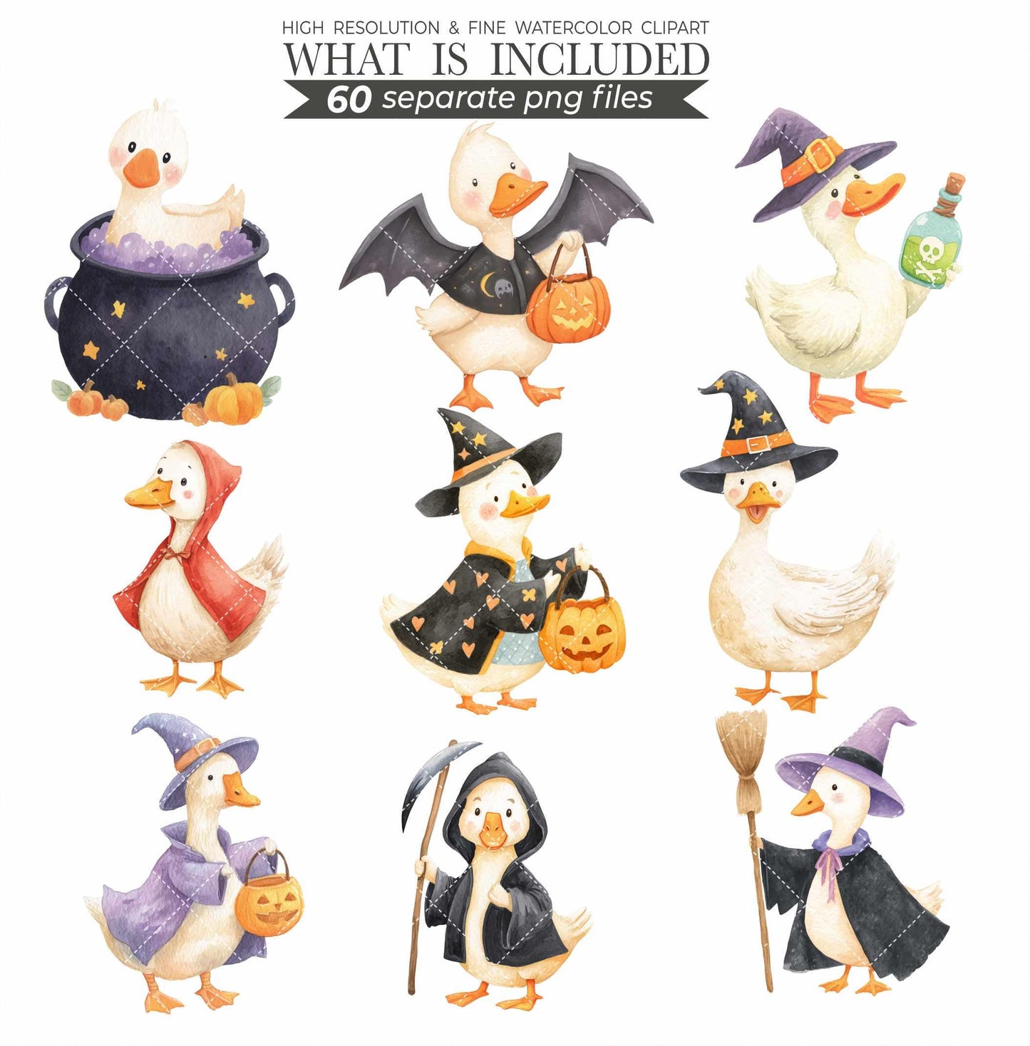 Silly Goose Halloween Clipart: Vintage Gothic Geese PNG (Digital Download