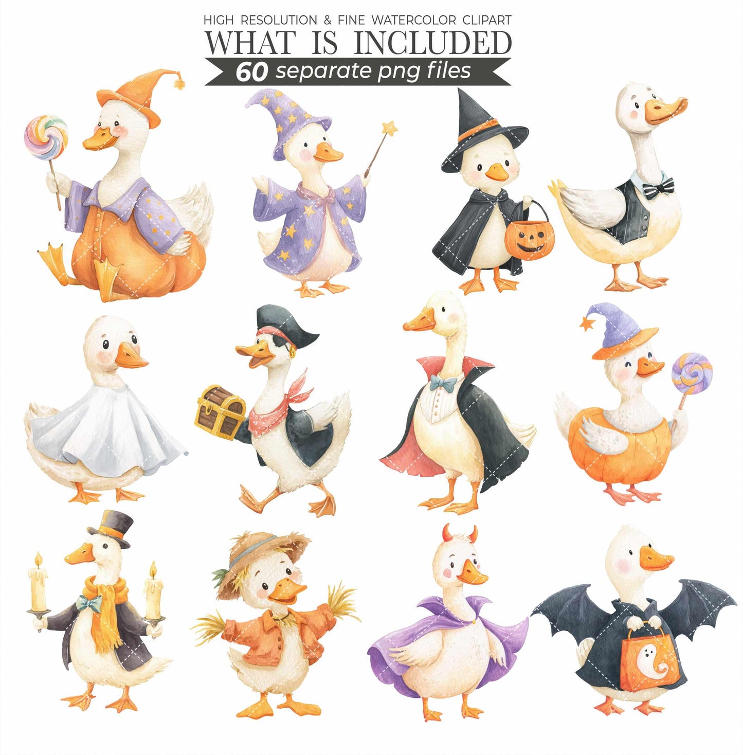 Silly Goose Halloween Clipart: Vintage Gothic Geese PNG (Digital Download