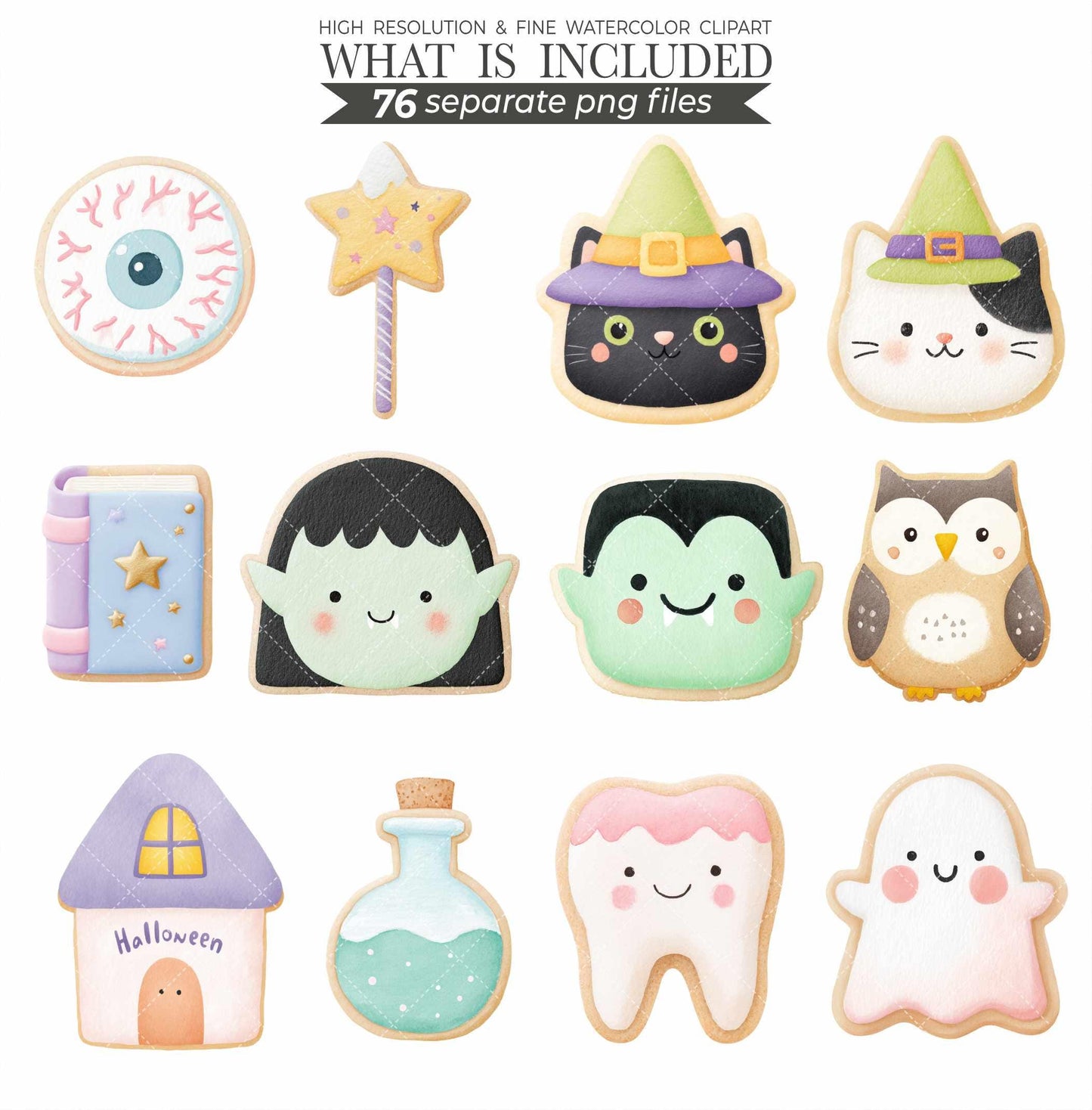 Halloween Cookie Clipart: Watercolor Autumn Desserts, Kawaii PNG (Commercial Use)