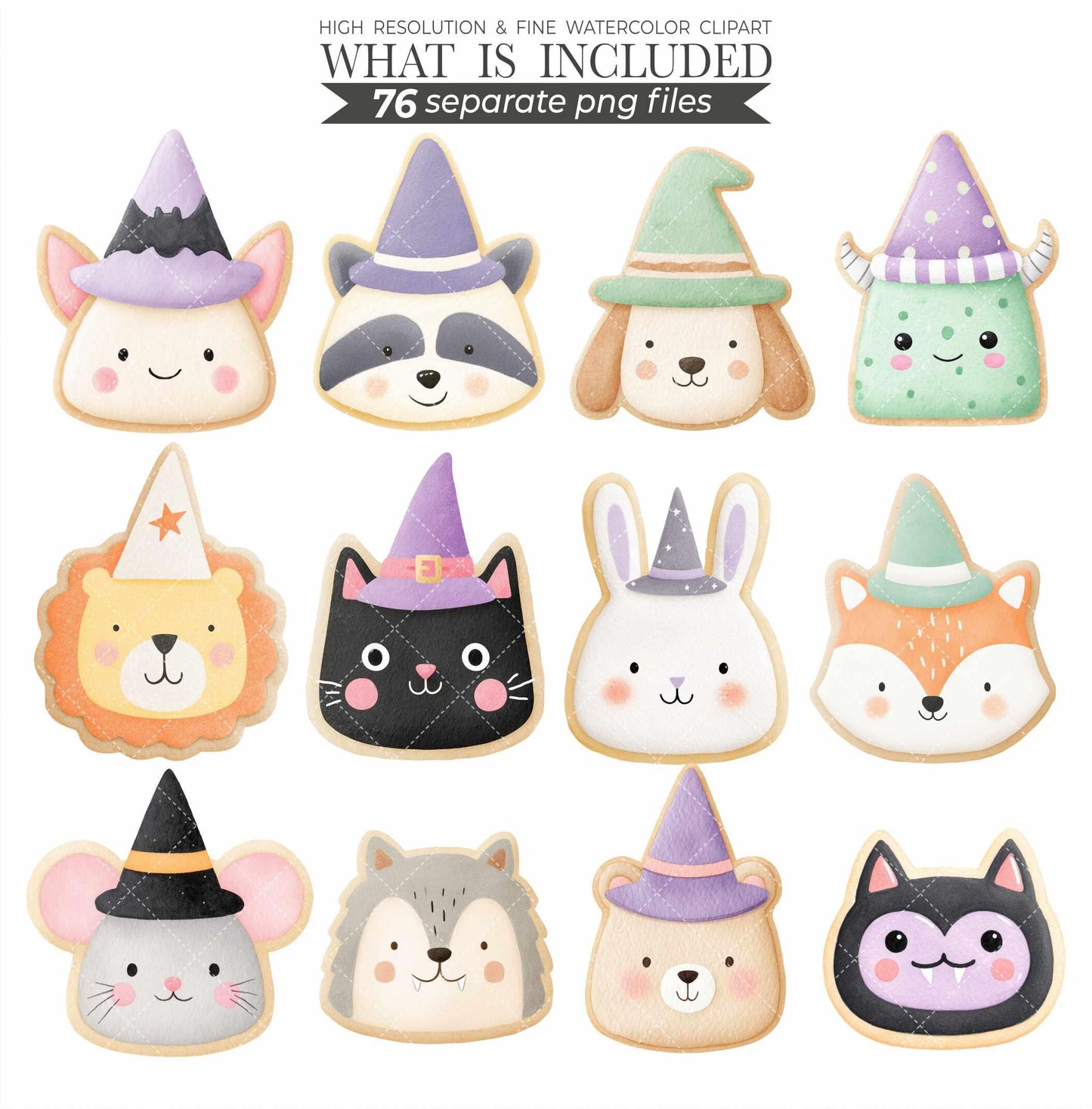 Halloween Cookie Clipart: Watercolor Autumn Desserts, Kawaii PNG (Commercial Use)