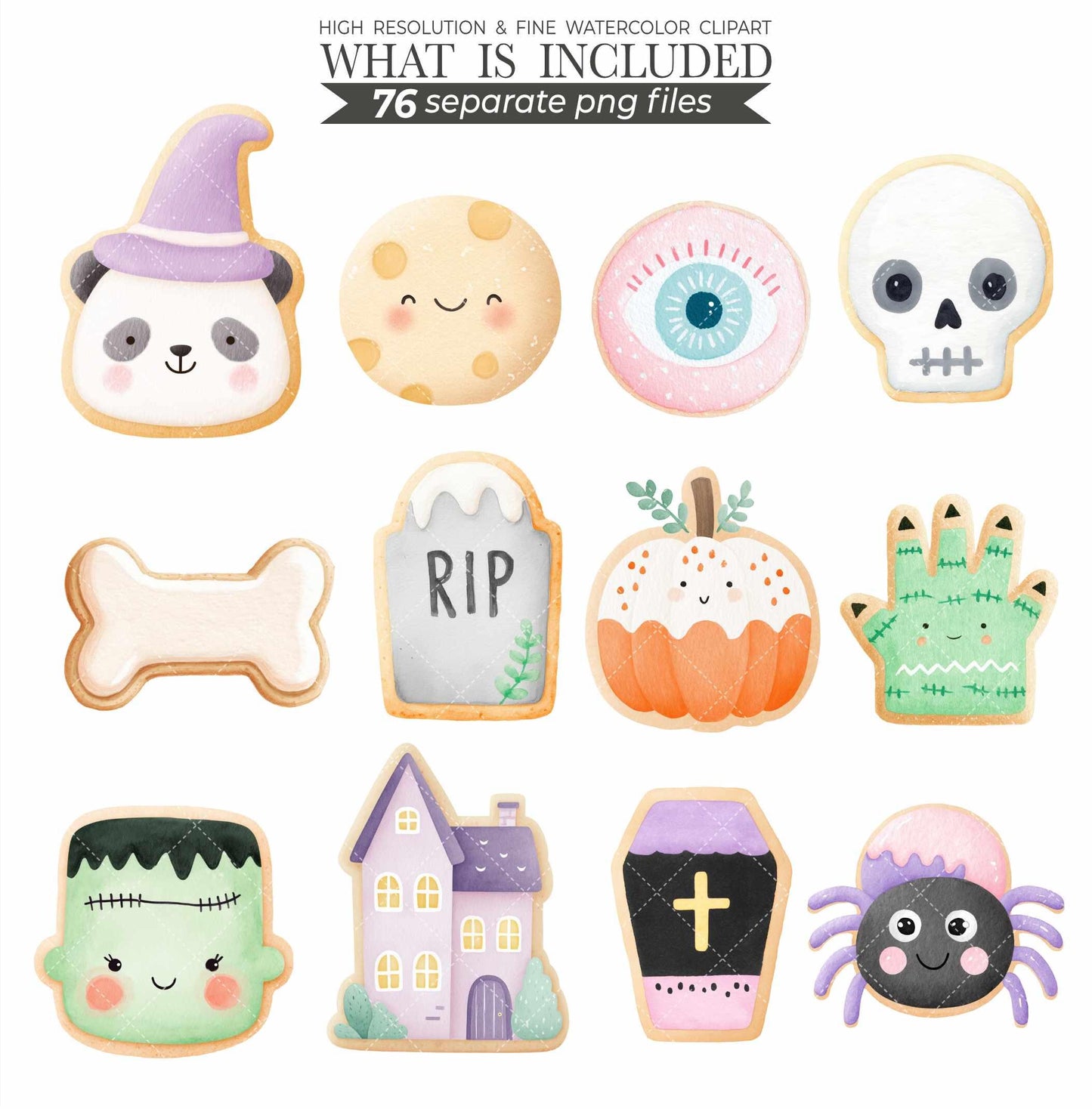 Halloween Cookie Clipart: Watercolor Autumn Desserts, Kawaii PNG (Commercial Use)