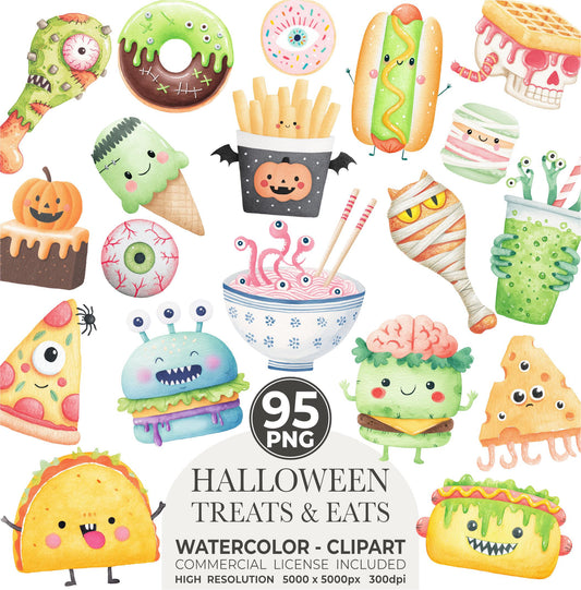 Halloween Treats Clipart: Watercolor Cookies, Ghost, Pumpkin (PNG Digital Download)