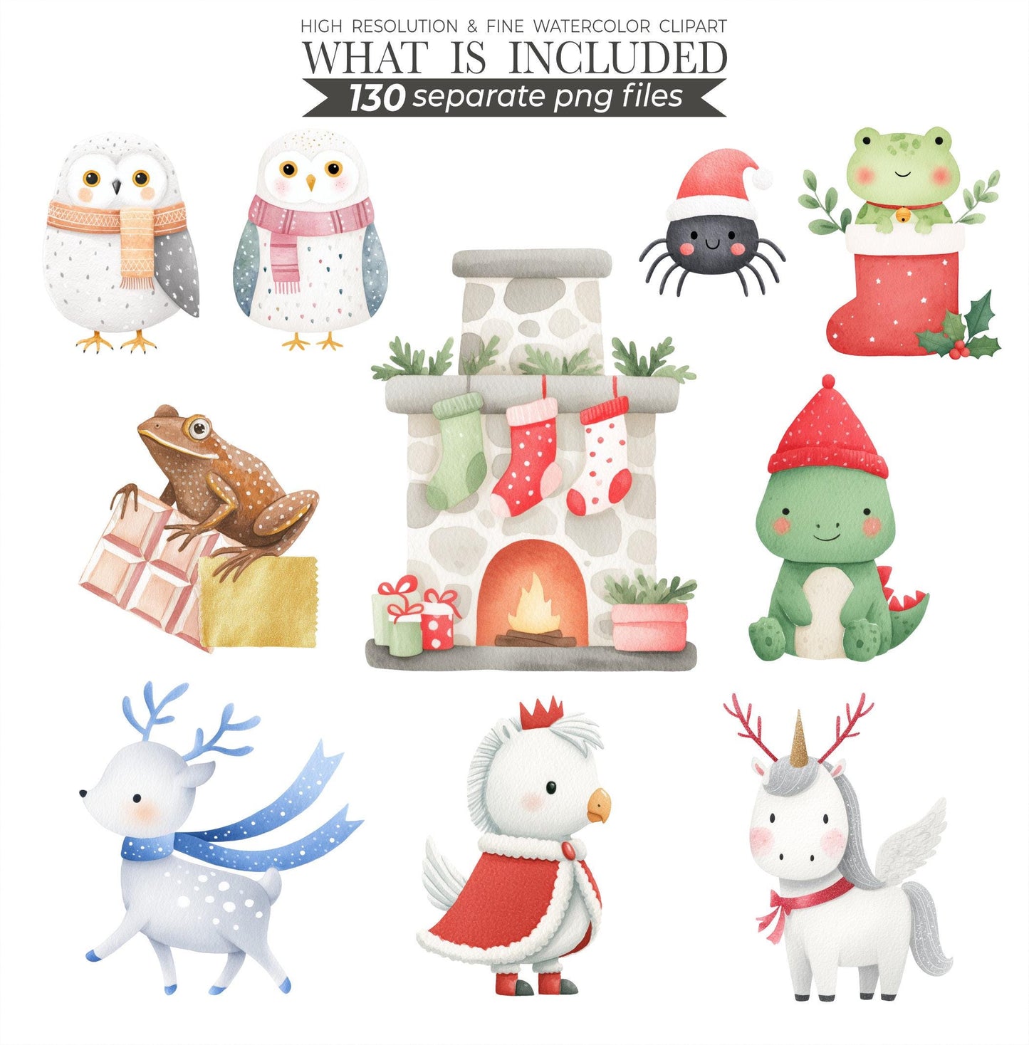 Watercolor Christmas Wizard School Clipart: New Year Nursery Decor (PNG Download)