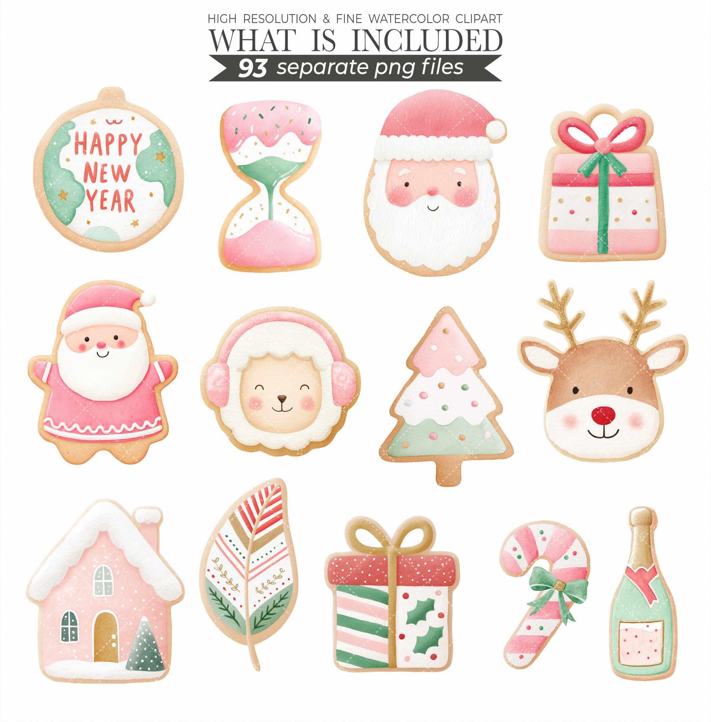 Watercolor Christmas Cookies Clipart: 186 PNGs for Crafts & Scrapbooking (Digital Download)