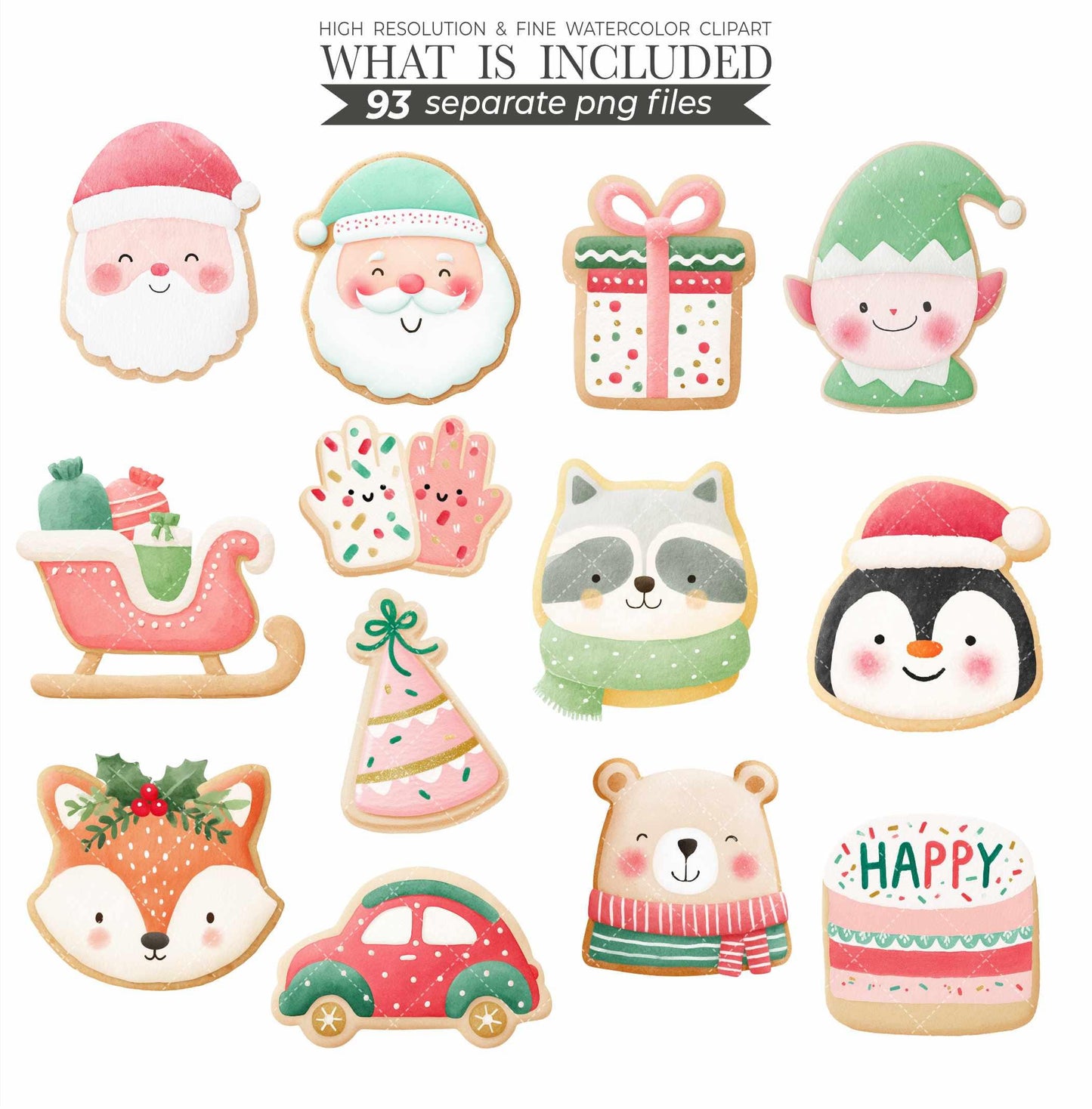 Watercolor Christmas Cookies Clipart: 186 PNGs for Crafts & Scrapbooking (Digital Download)