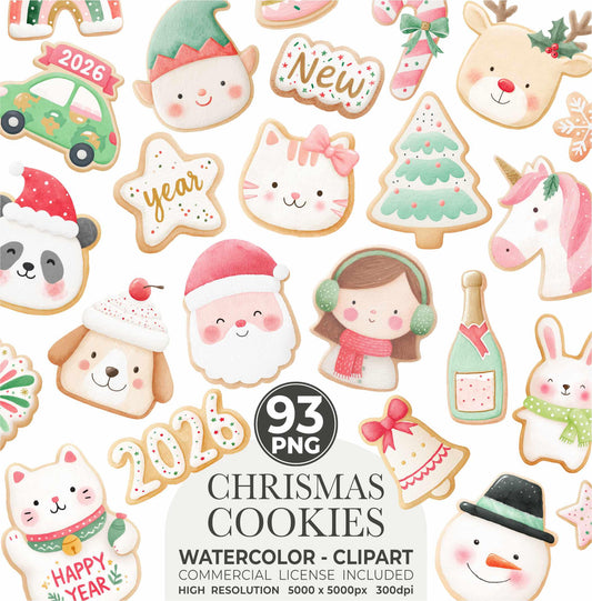 Watercolor Christmas Cookies Clipart: 186 PNGs for Crafts & Scrapbooking (Digital Download)