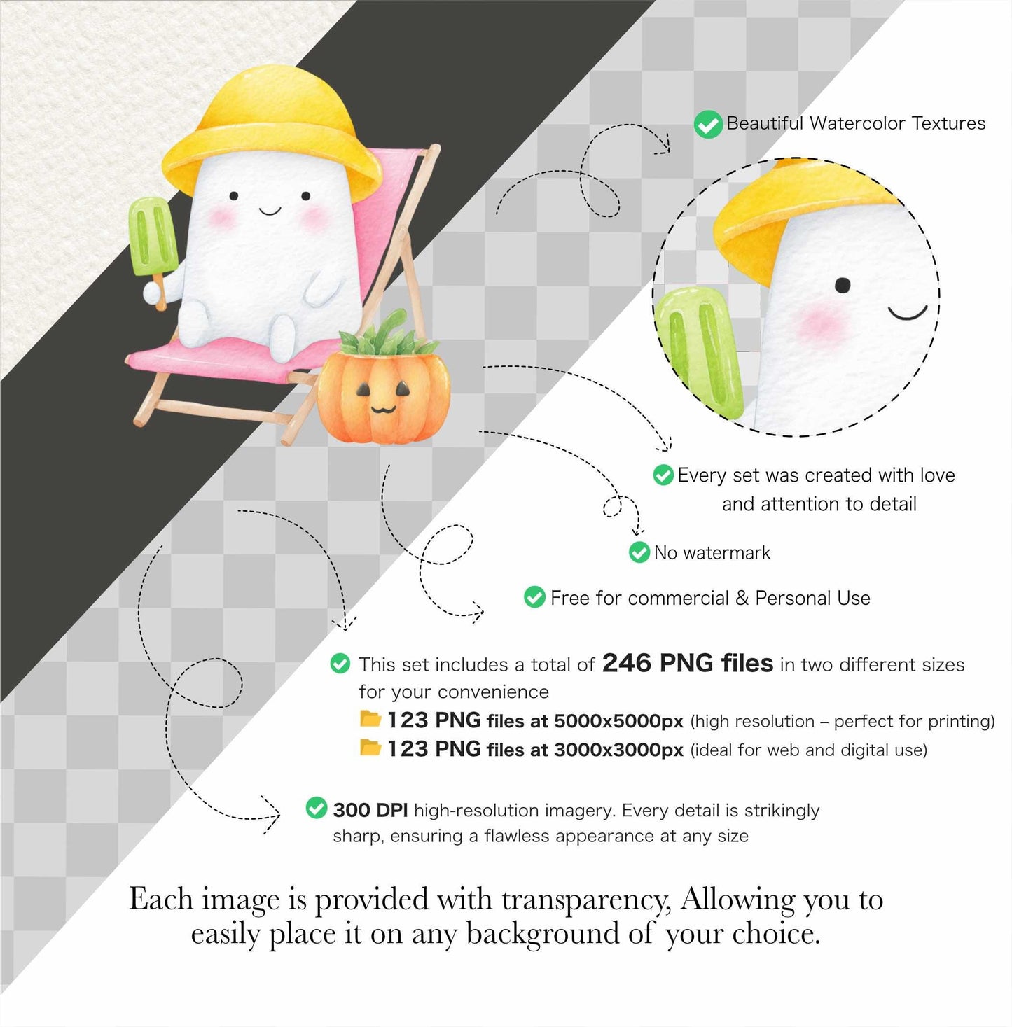 Summerween png, Halloween Clipart, Spooky Season png, Cute Ghost Clipart, Trick or Treat png, Spooky summer, Cute Creepy Art, Commercial Use