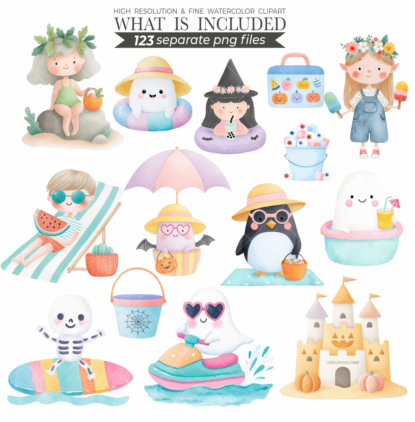 Summerween png, Halloween Clipart, Spooky Season png, Cute Ghost Clipart, Trick or Treat png, Spooky summer, Cute Creepy Art, Commercial Use