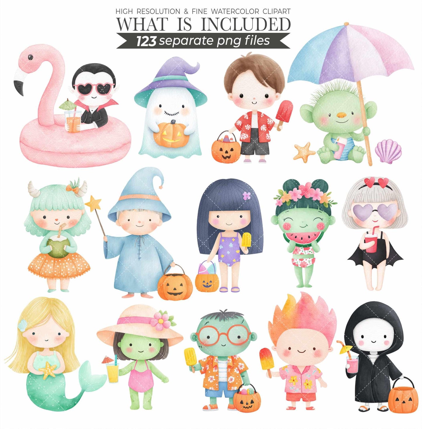 Summerween png, Halloween Clipart, Spooky Season png, Cute Ghost Clipart, Trick or Treat png, Spooky summer, Cute Creepy Art, Commercial Use
