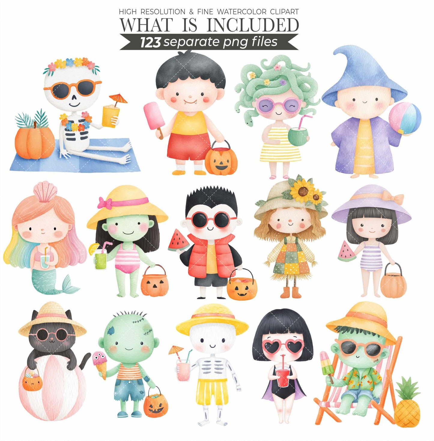 Summerween png, Halloween Clipart, Spooky Season png, Cute Ghost Clipart, Trick or Treat png, Spooky summer, Cute Creepy Art, Commercial Use