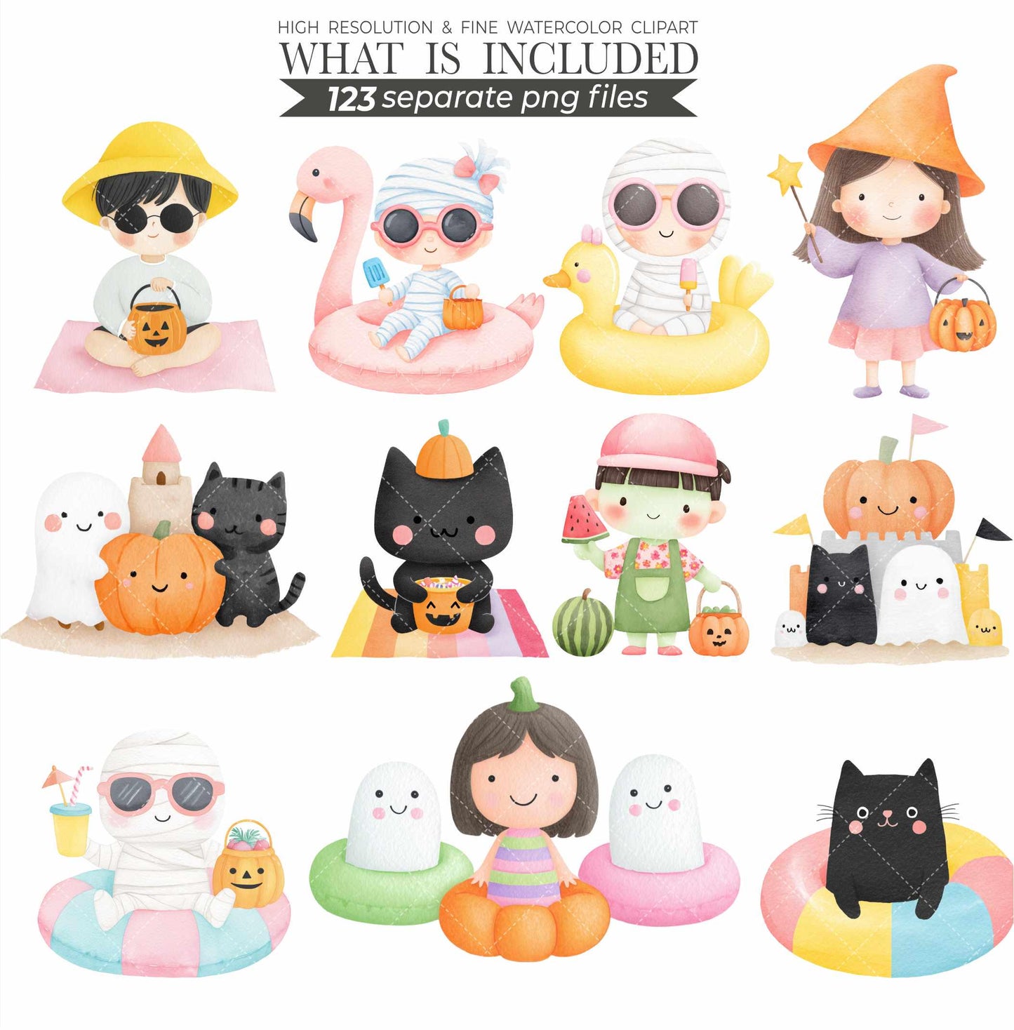 Summerween png, Halloween Clipart, Spooky Season png, Cute Ghost Clipart, Trick or Treat png, Spooky summer, Cute Creepy Art, Commercial Use