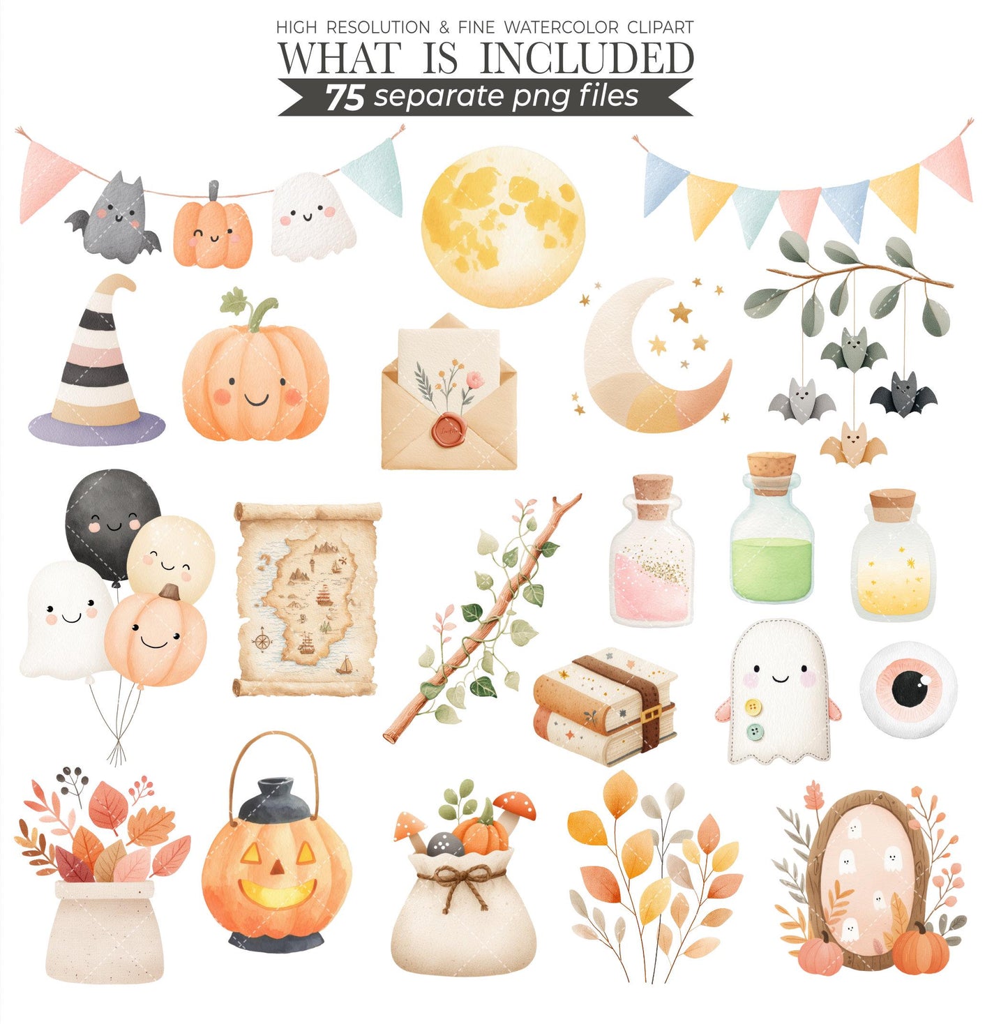 Halloween Woodland Animals Clipart: Watercolor Nursery Art (Digital Download)