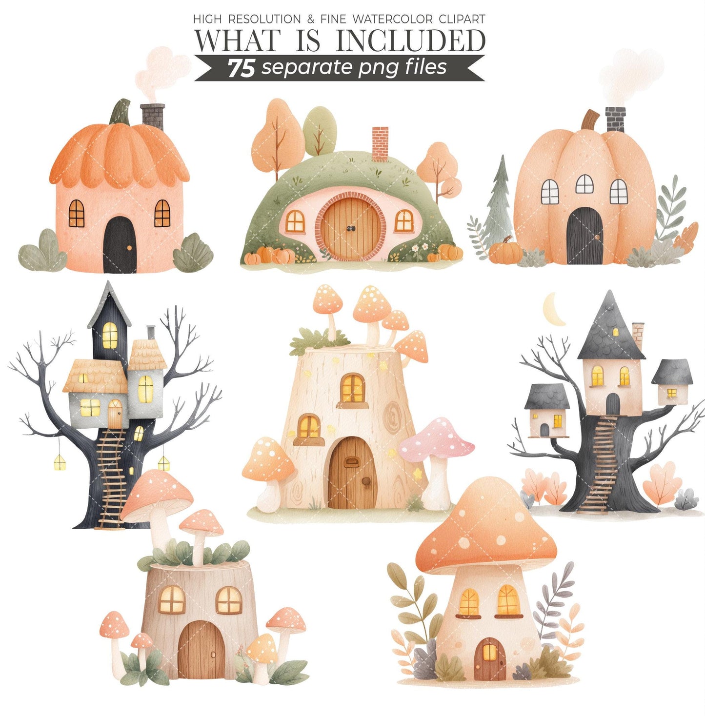 Halloween Woodland Animals Clipart: Watercolor Nursery Art (Digital Download)