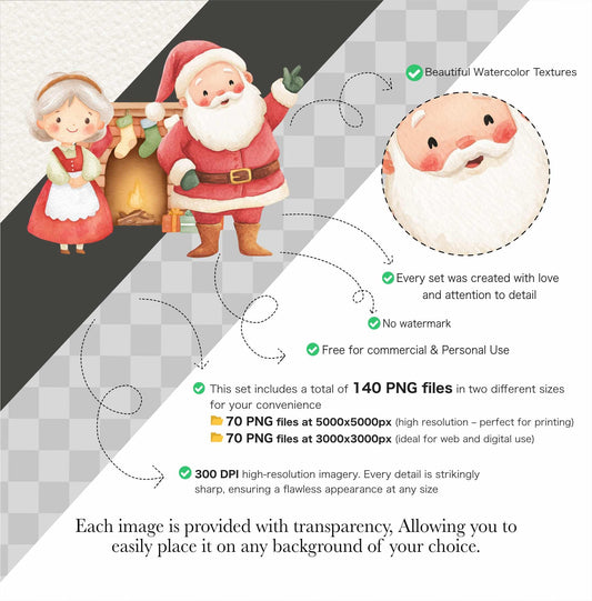 Christmas Elf Watercolor Clipart: Holiday PNG Images (Digital Download, Commercial Use, 140 Files)