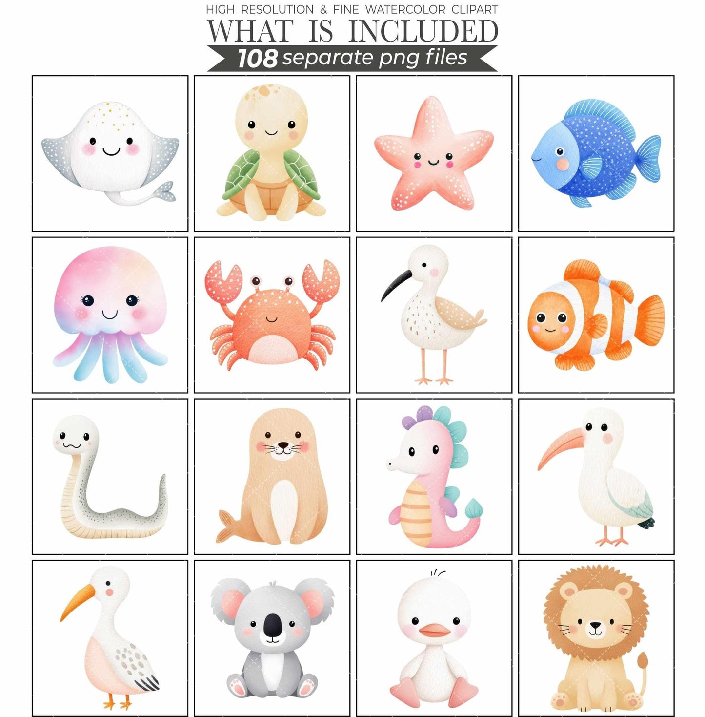 Watercolor Baby Animals Clipart Bundle Nursery Art PNG (Digital Download)