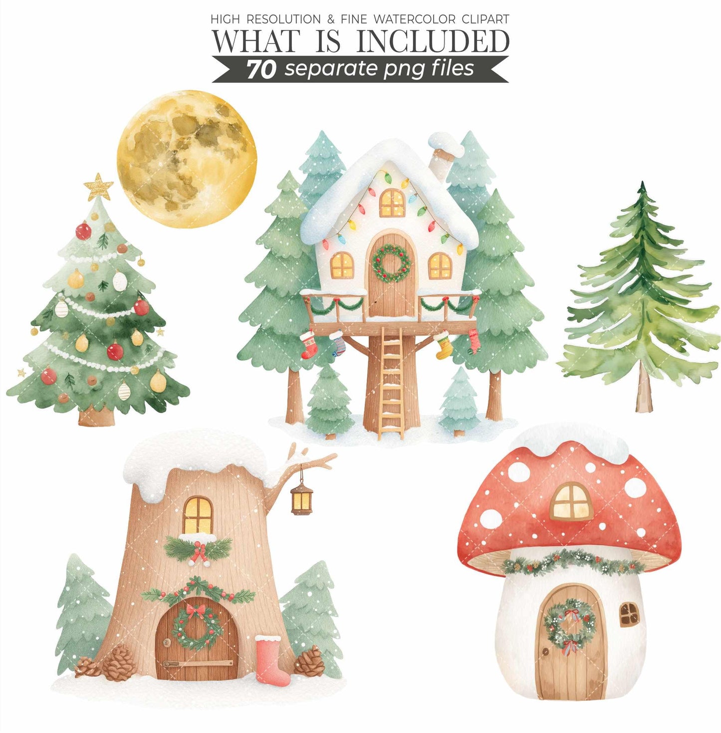 Christmas Bunny Watercolor Clipart: Festive Holiday Graphics (Digital Download, Commercial Use)
