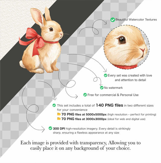 Christmas Bunny Watercolor Clipart: Festive Holiday Graphics (Digital Download, Commercial Use)