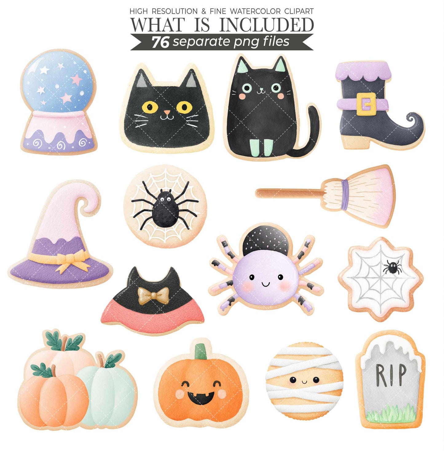 Halloween Cookie Clipart: Watercolor Autumn Desserts, Kawaii PNG (Commercial Use)