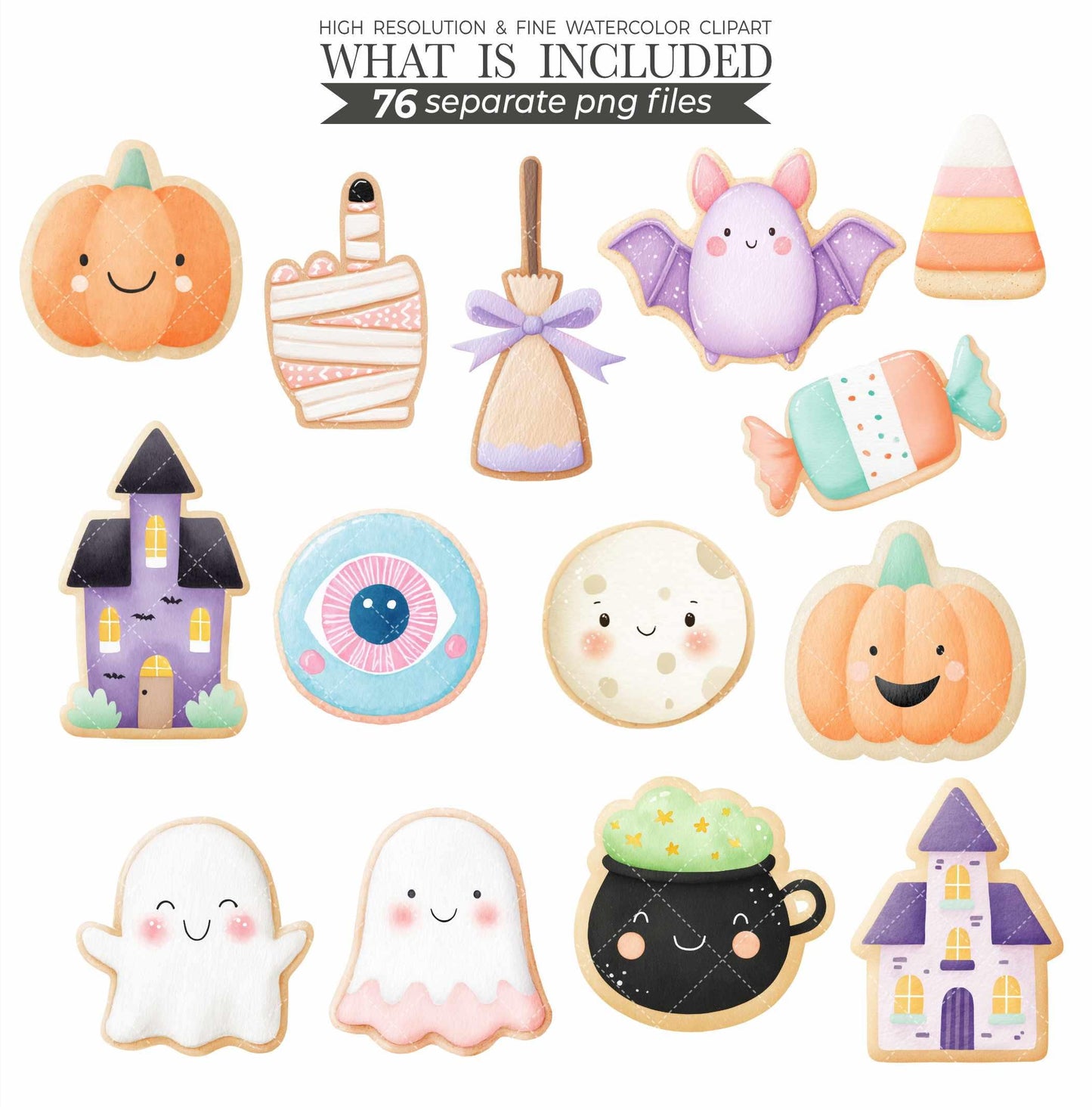 Halloween Cookie Clipart: Watercolor Autumn Desserts, Kawaii PNG (Commercial Use)