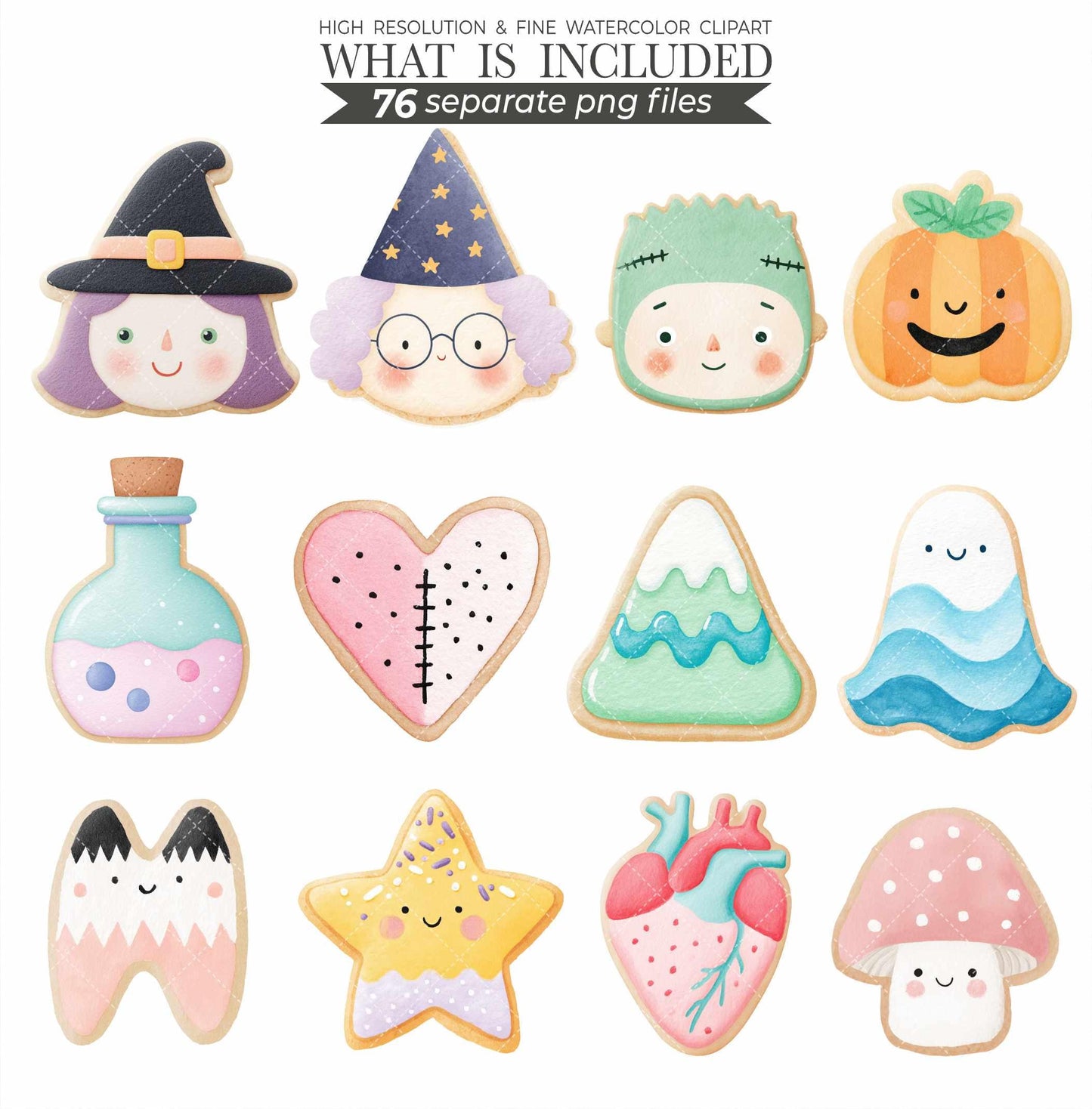 Halloween Cookie Clipart: Watercolor Autumn Desserts, Kawaii PNG (Commercial Use)