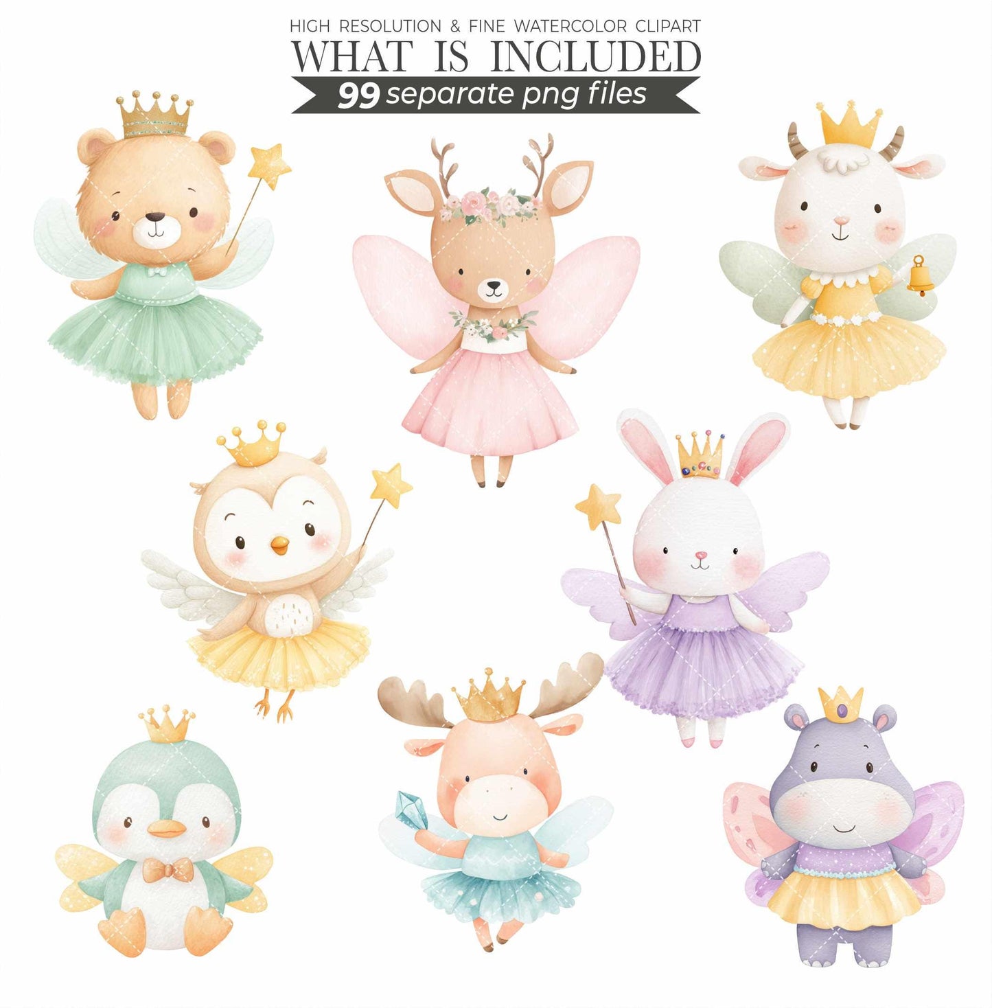 Watercolor Fairy Animal Clipart: Fantasy Nursery Art (Digital Download, Commercial Use PNGs)