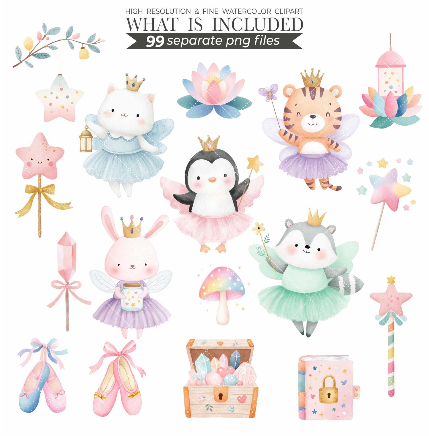 Watercolor Fairy Animal Clipart: Fantasy Nursery Art (Digital Download, Commercial Use PNGs)