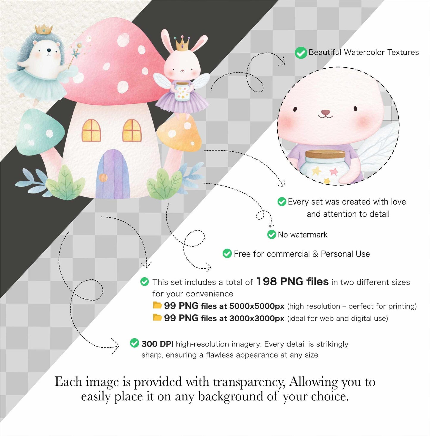 Watercolor Fairy Animal Clipart: Fantasy Nursery Art (Digital Download, Commercial Use PNGs)