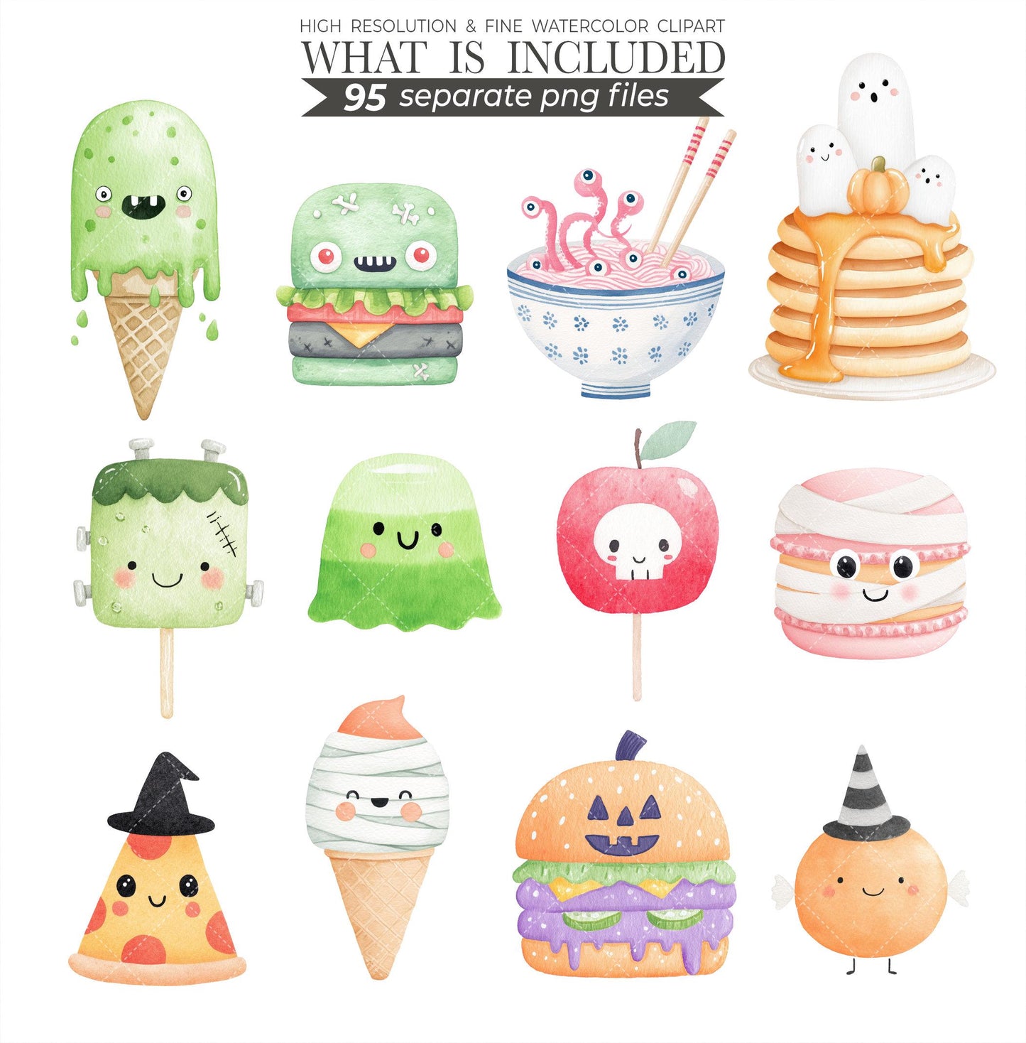 Halloween Treats Clipart: Watercolor Cookies, Ghost, Pumpkin (PNG Digital Download)