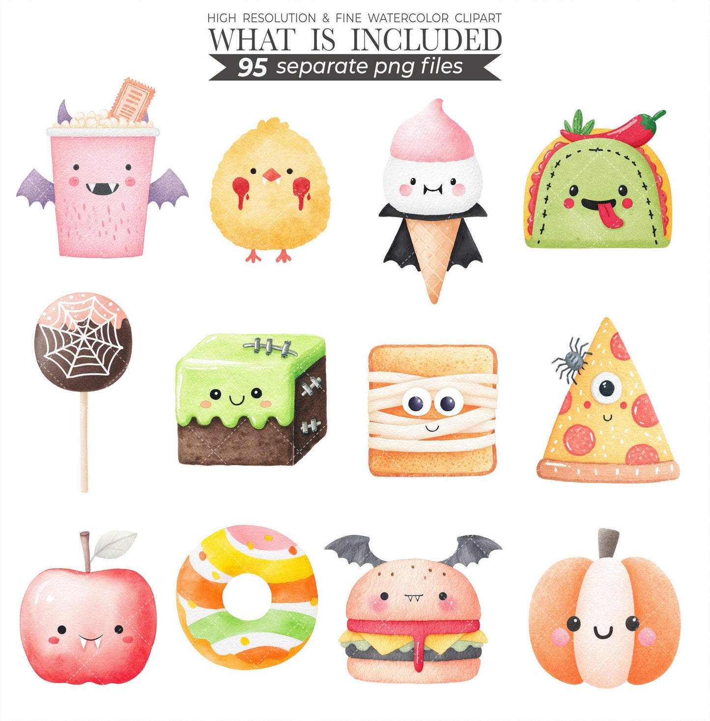 Halloween Treats Clipart: Watercolor Cookies, Ghost, Pumpkin (PNG Digital Download)