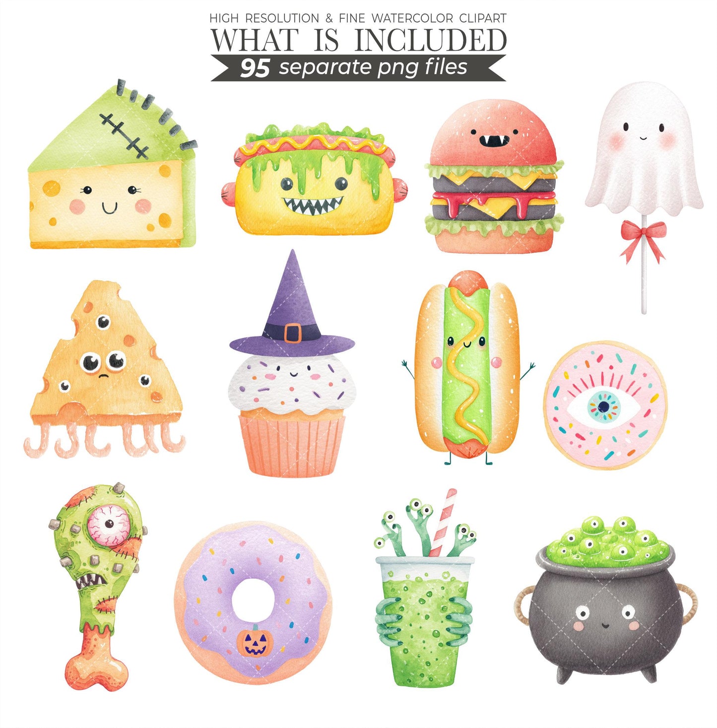 Halloween Treats Clipart: Watercolor Cookies, Ghost, Pumpkin (PNG Digital Download)