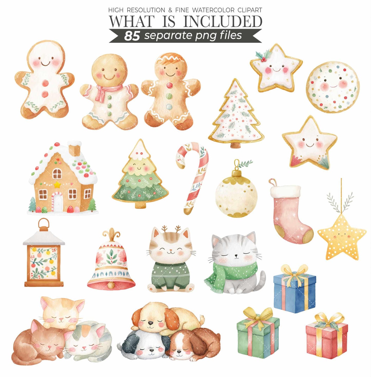 Christmas Clipart Bundle: Santa, Family, Pets Watercolor PNG (Commercial Use)