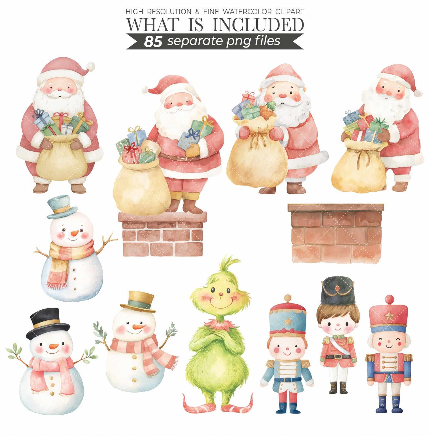 Christmas Clipart Bundle: Santa, Family, Pets Watercolor PNG (Commercial Use)