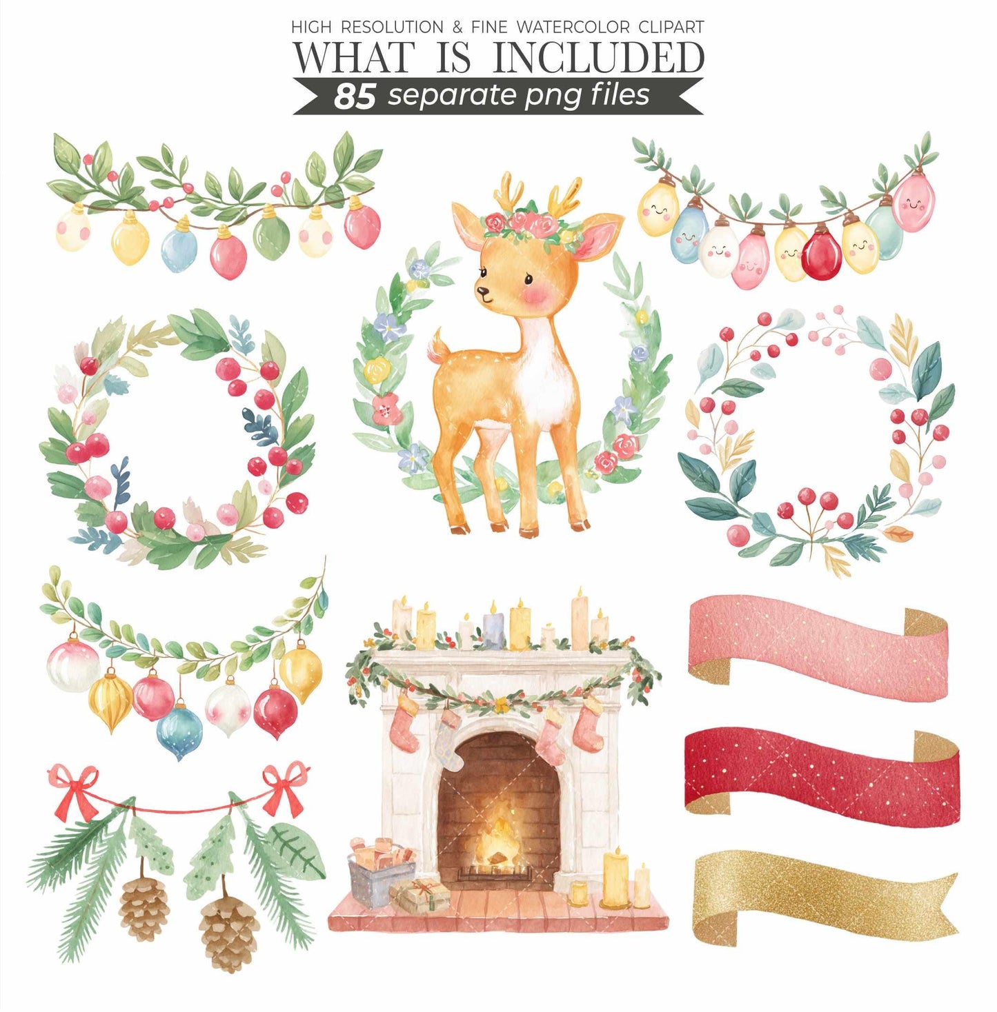 Christmas Clipart Bundle: Santa, Family, Pets Watercolor PNG (Commercial Use)